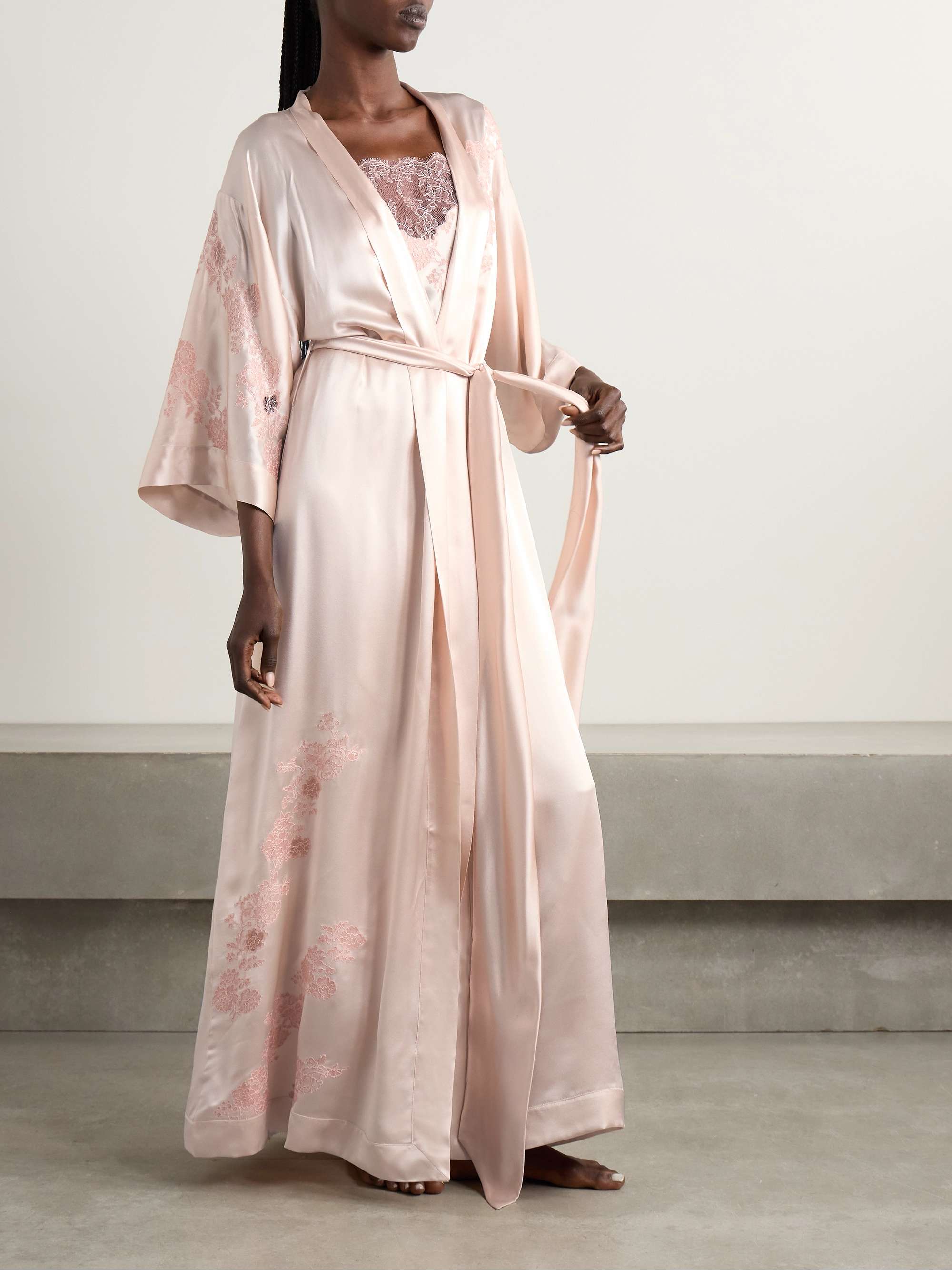 Lace-trimmed silk-satin robe view