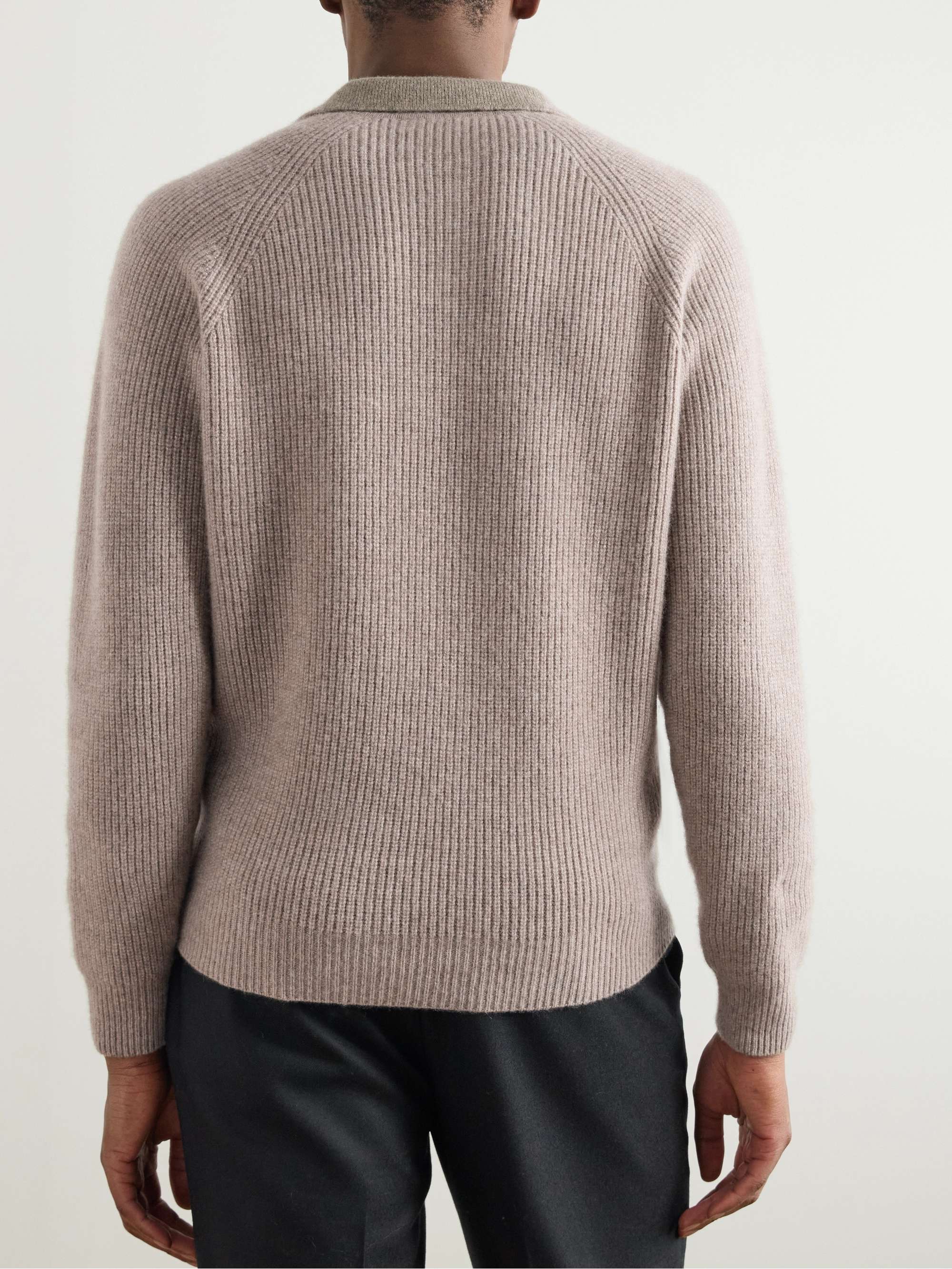 Slim-Fit Ribbed Cashmere Polo Shirt view