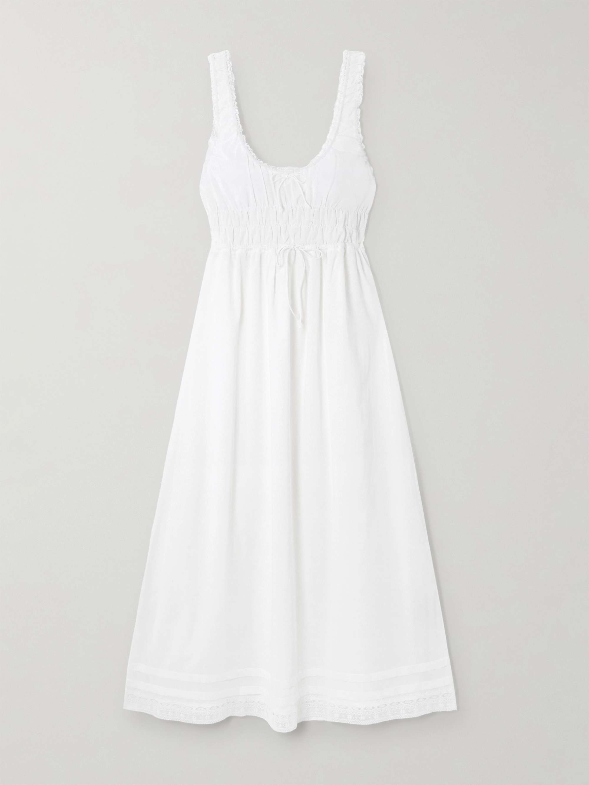 Juliet bow-embellished lace-trimmed shirred cotton-poplin midi dress view