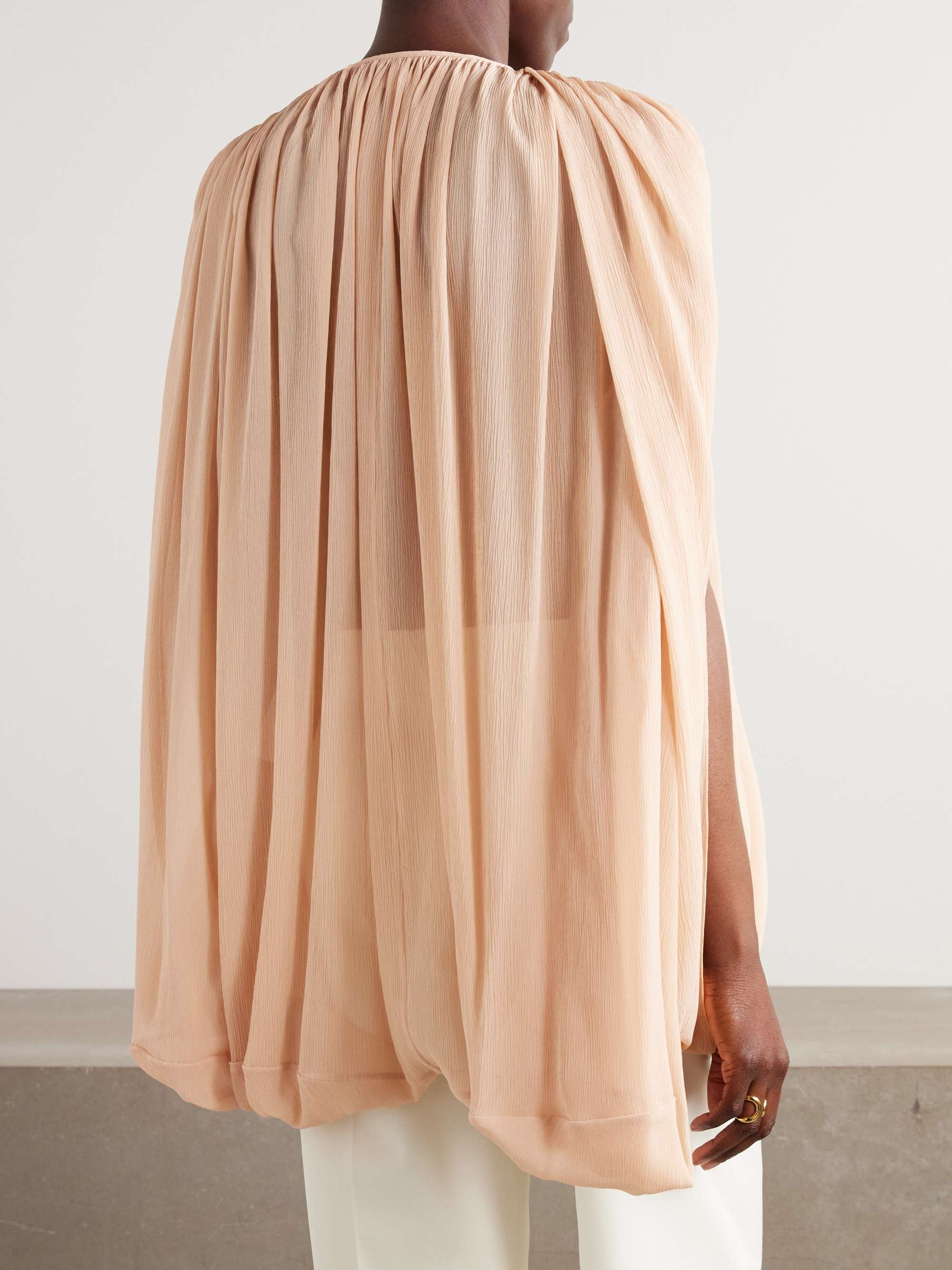 Cape-effect gathered organic silk-chiffon blouse view