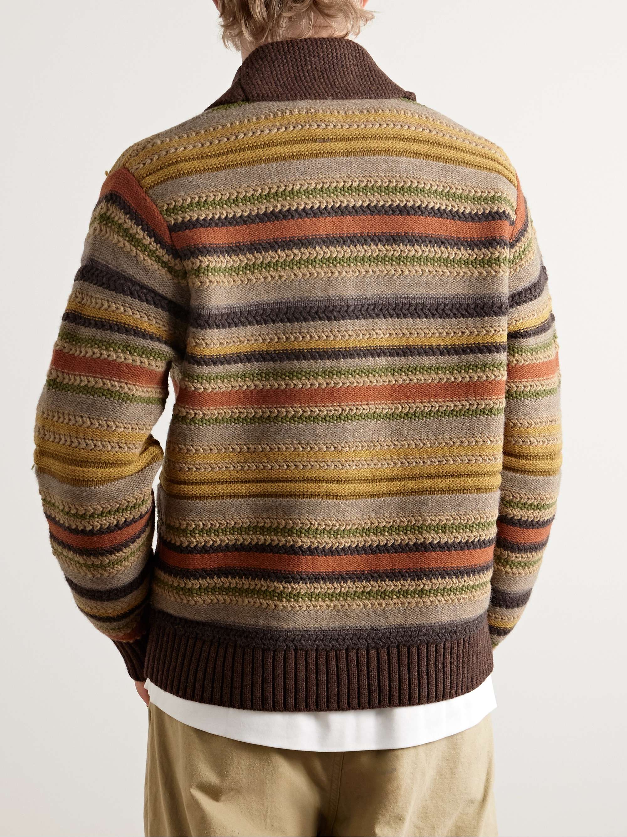 Shawl-Collar Striped Wool Cardigan view