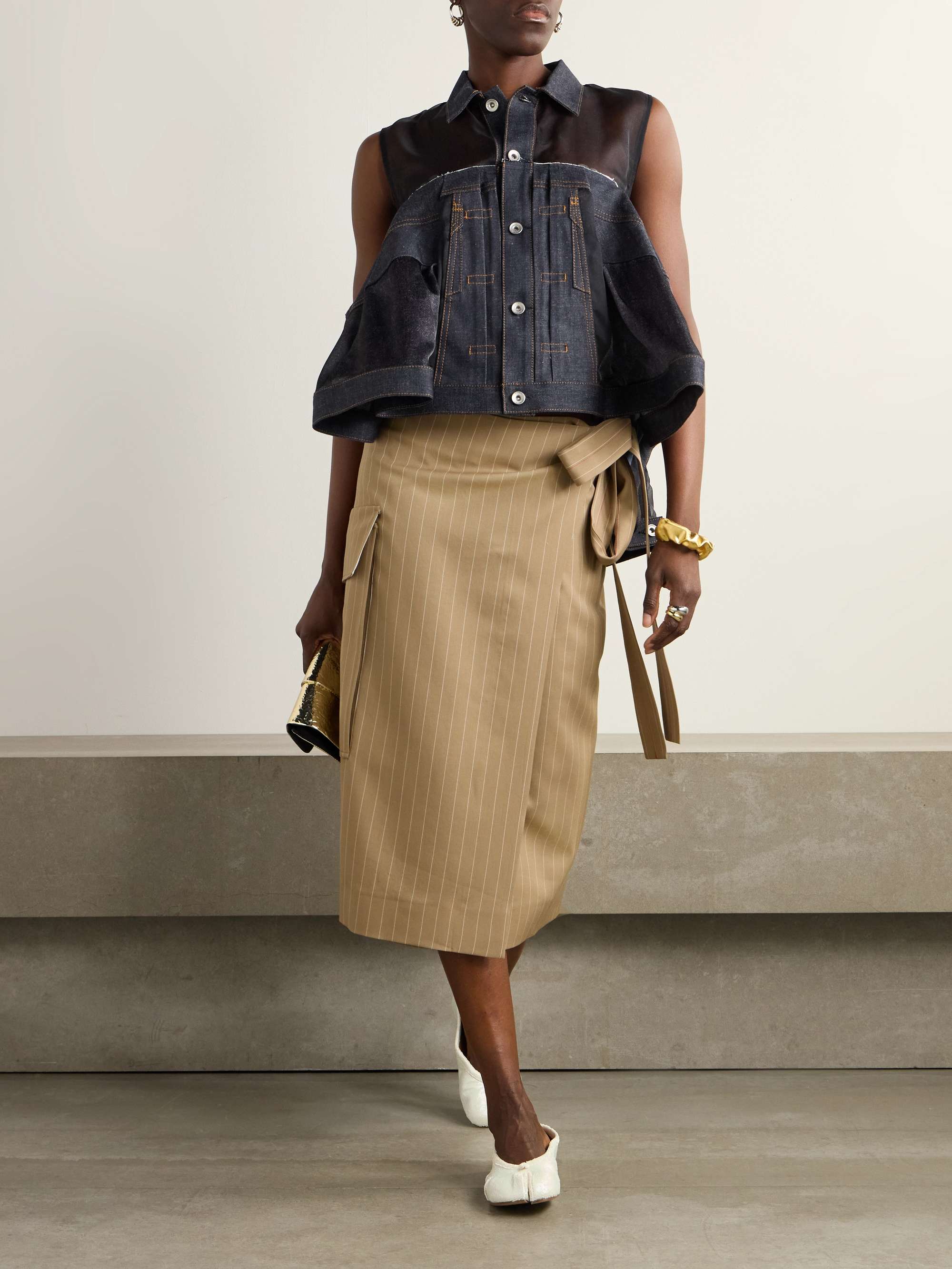 Chiffon and denim shirt view
