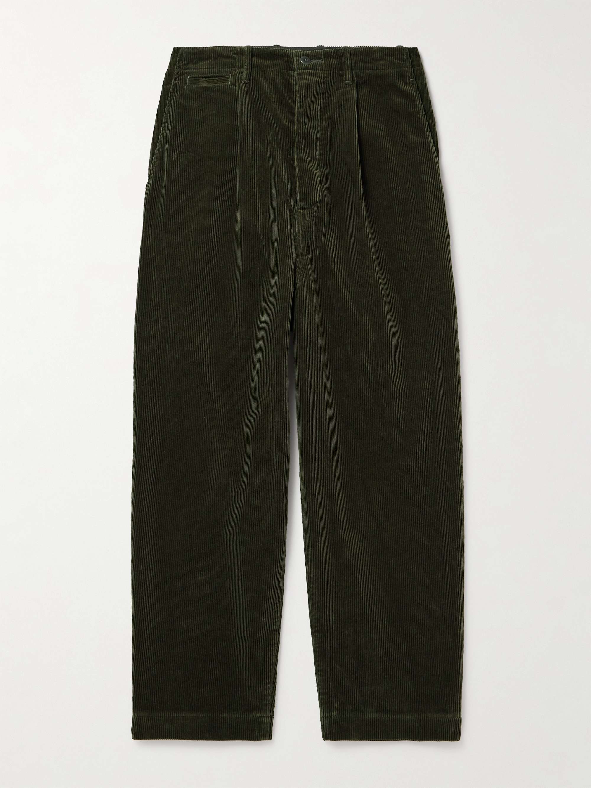 Wide-Leg Pleated Cotton-Corduroy Trousers view
