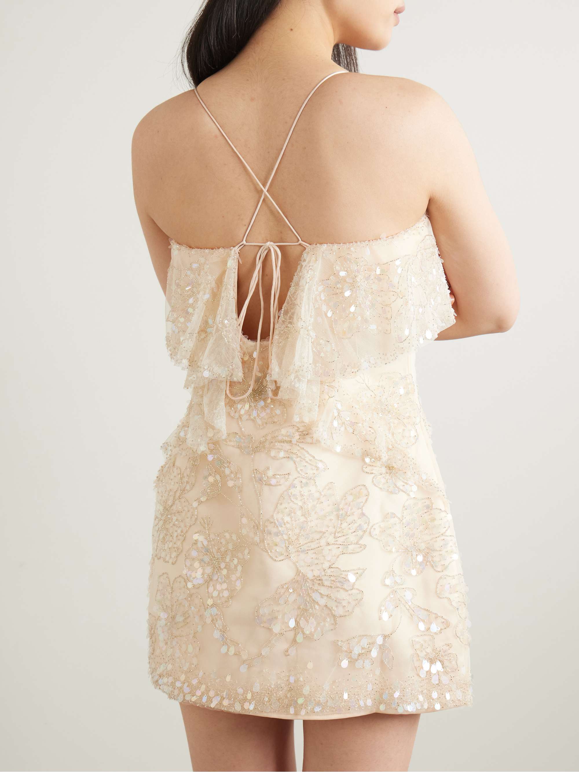 Iridescence ruffled beaded tulle mini dress view