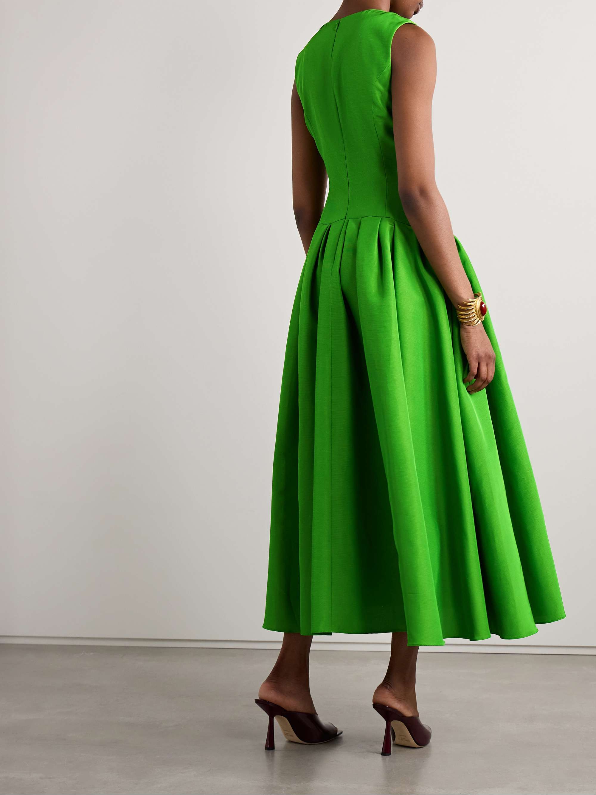 Pleated cotton-blend faille midi dress view