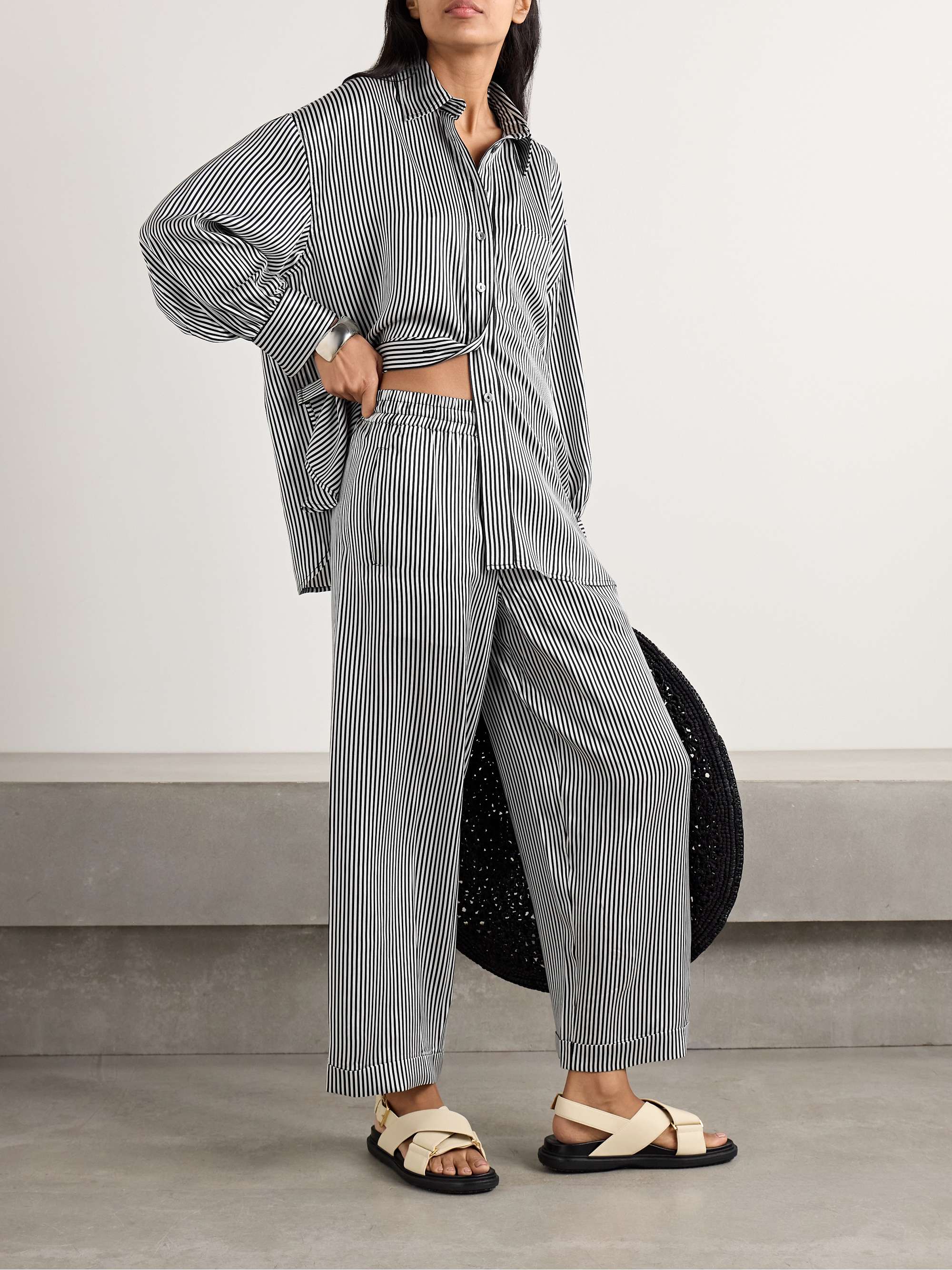 Finance striped silk-satin wide-leg pants view