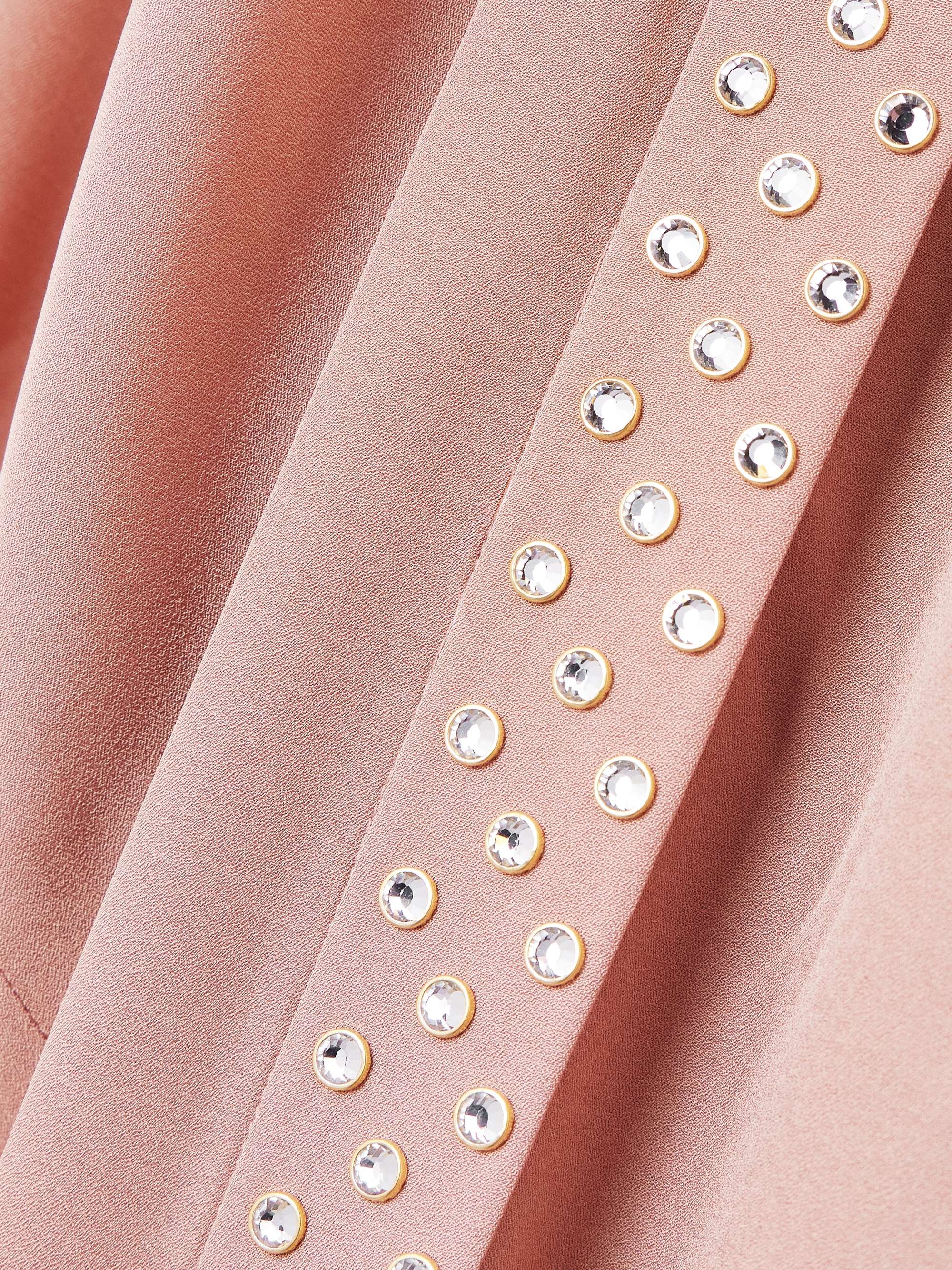 Cape-effect crystal-embellished crepe gown view