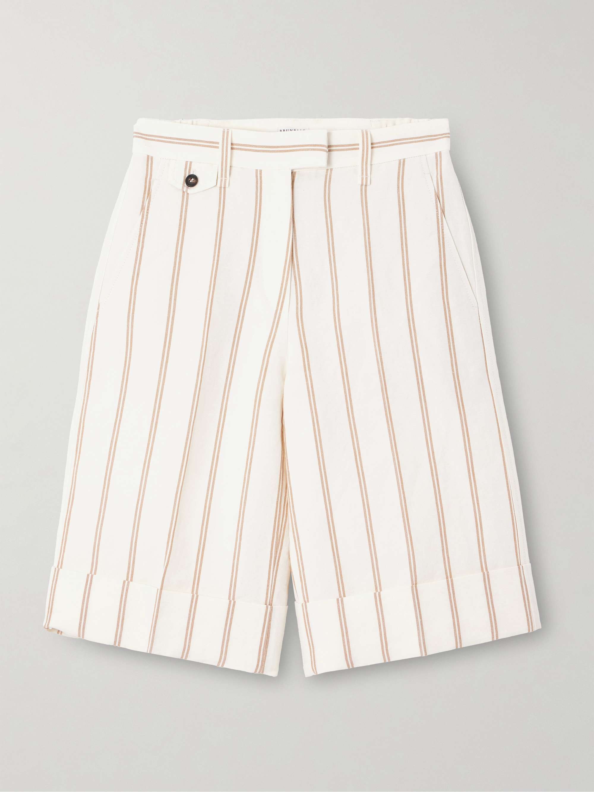 Pinstriped linen and cotton-blend shorts view