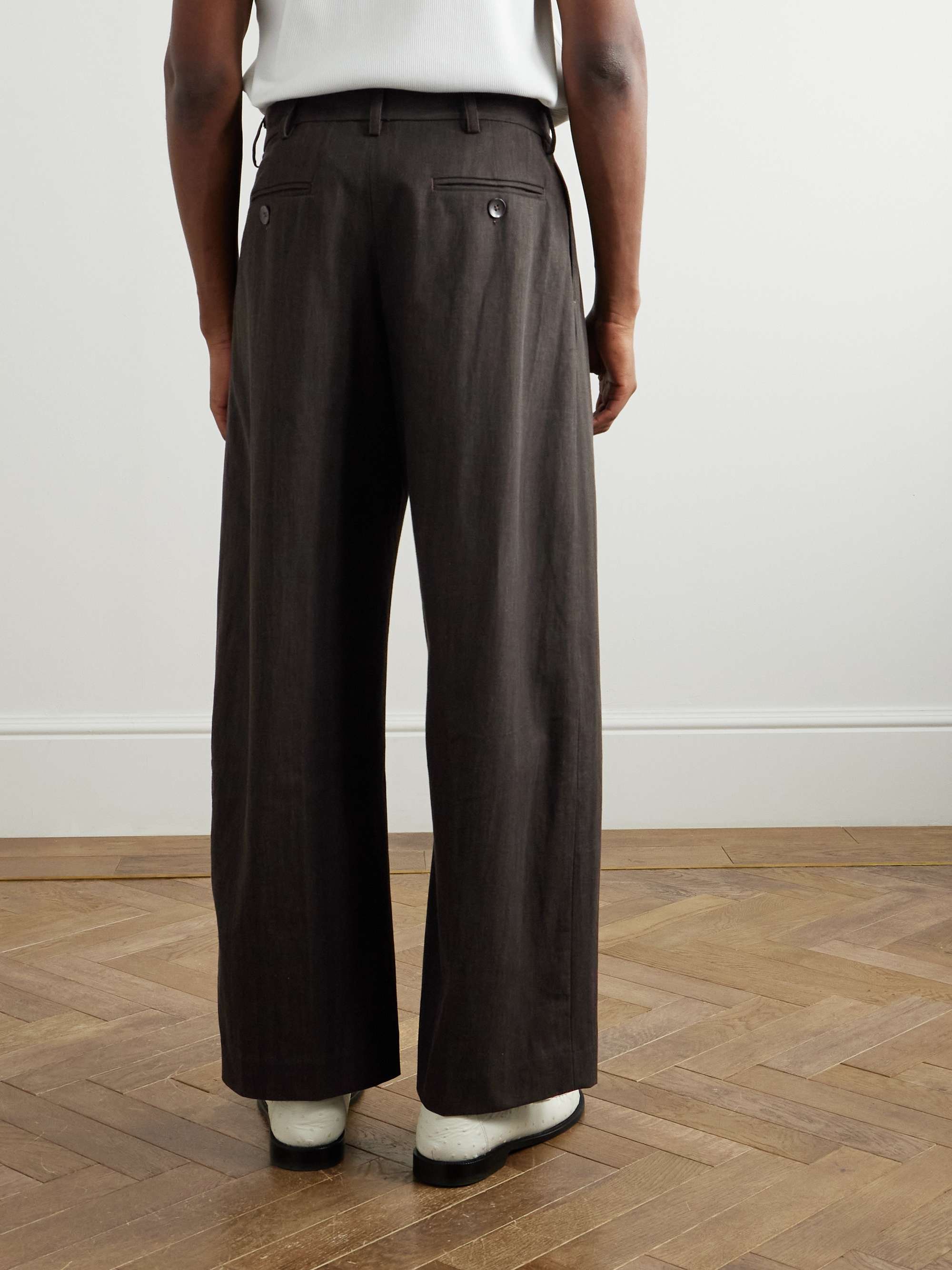 Straight-Leg Pleated Cotton-Canvas Suit Trousers view