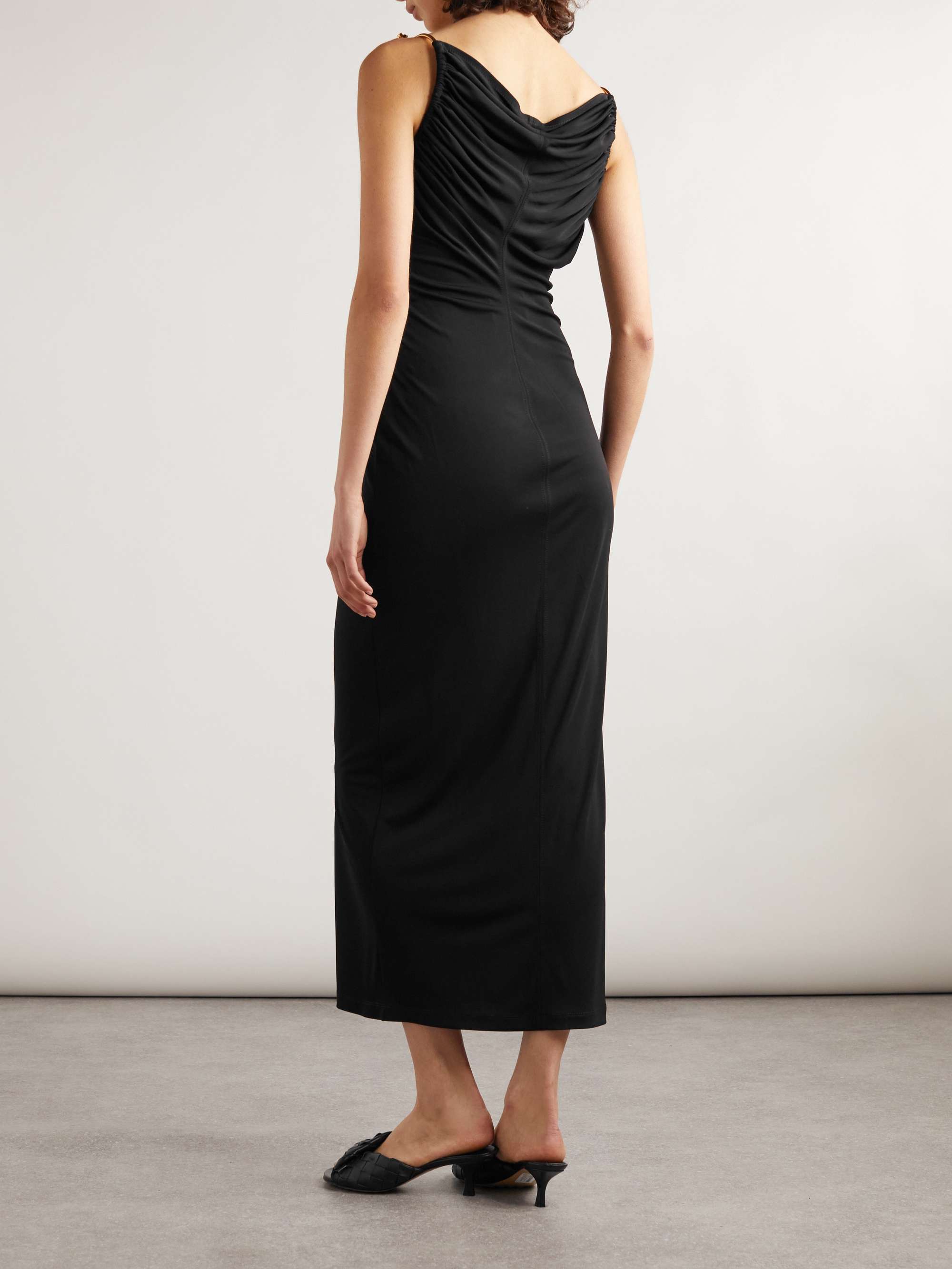 Embellished ruched crepe maxi dress view