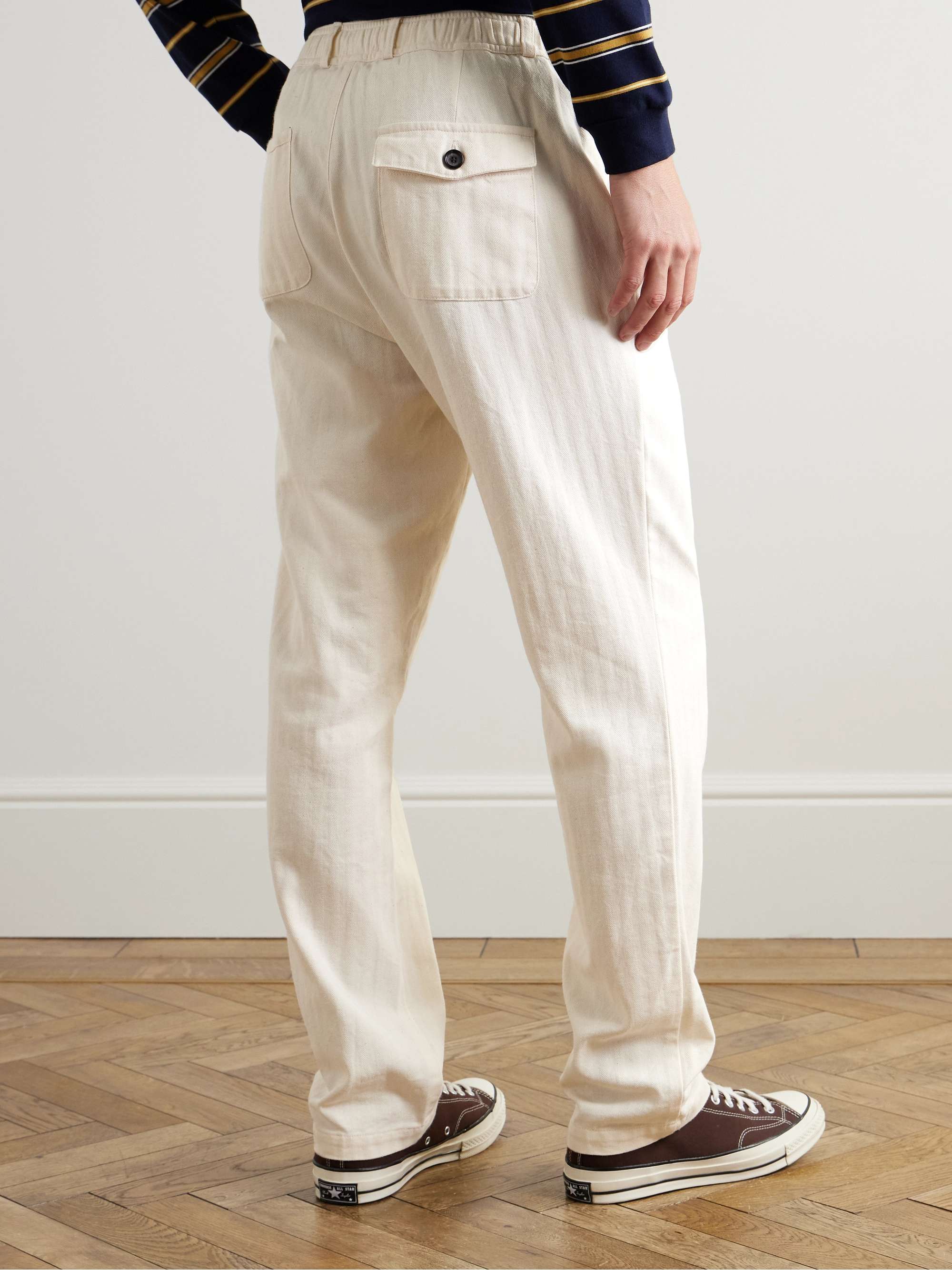 Slim-Fit Straight-Leg Herringbone Cotton Trousers view