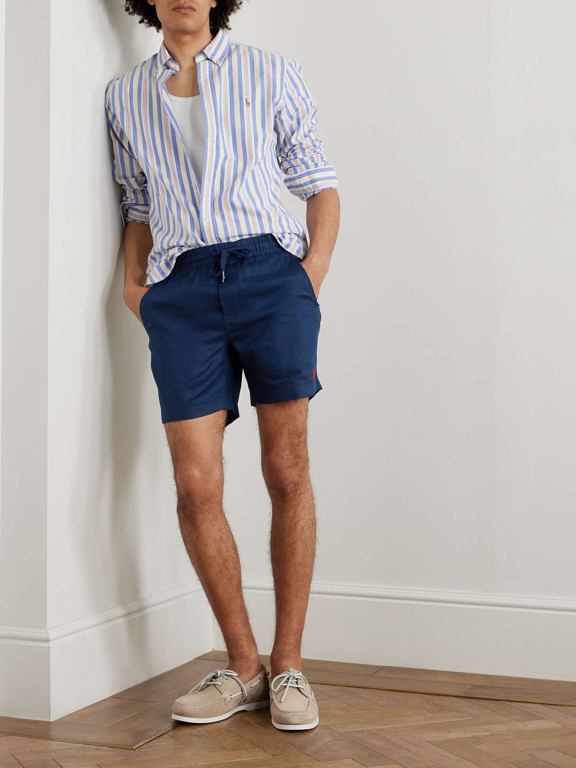 Prepster Straight-Leg Logo-Embroidered Linen Drawstring Shorts view