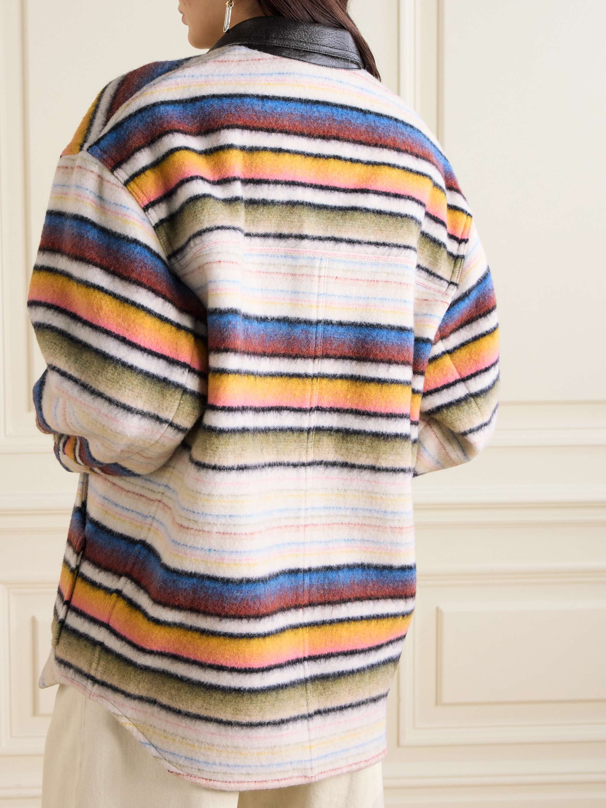 Dayvi oversized faux leather-trimmed striped brushed wool-blend jacket view