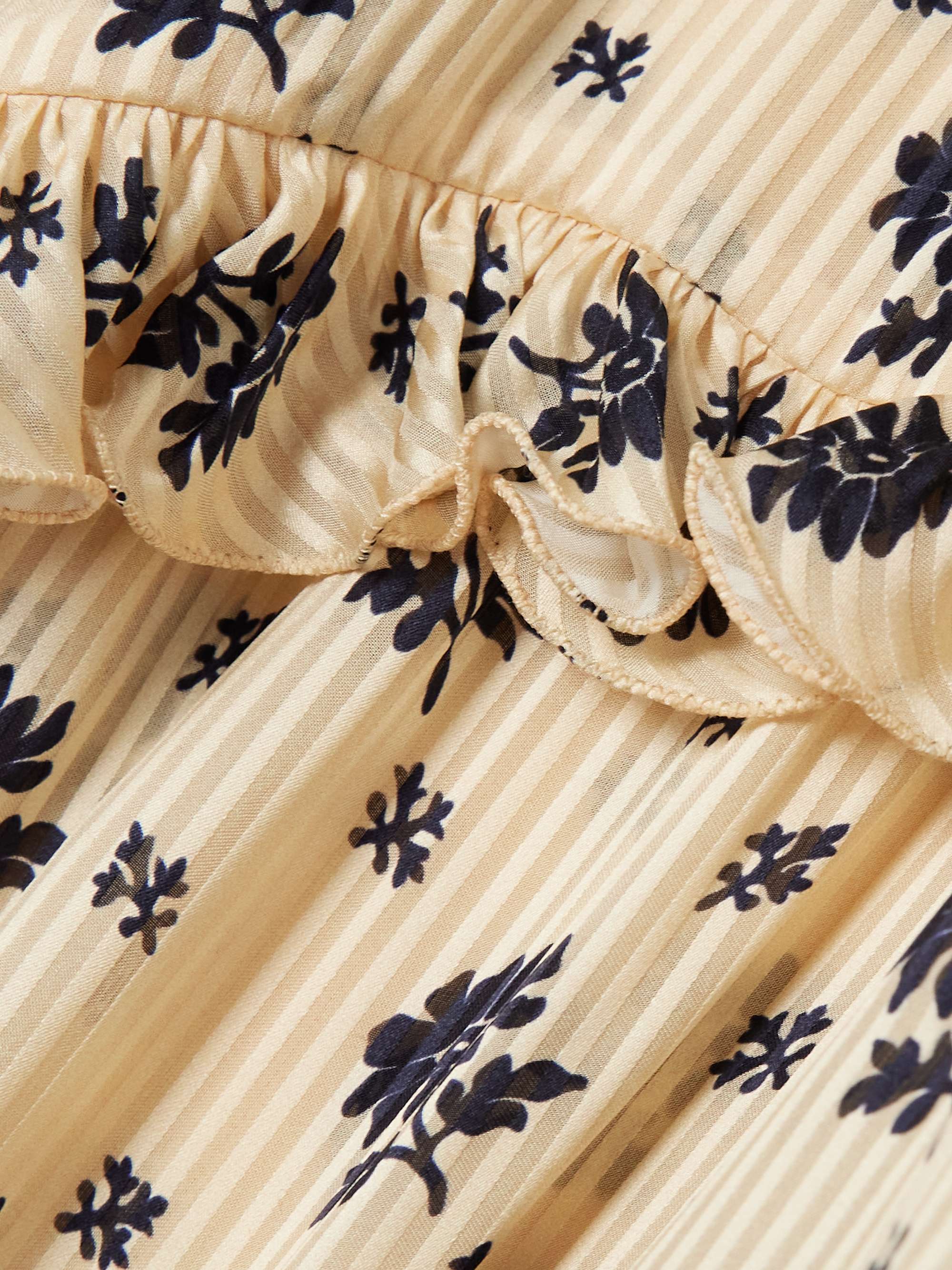 Ruffled printed striped silk-jacquard blouse view