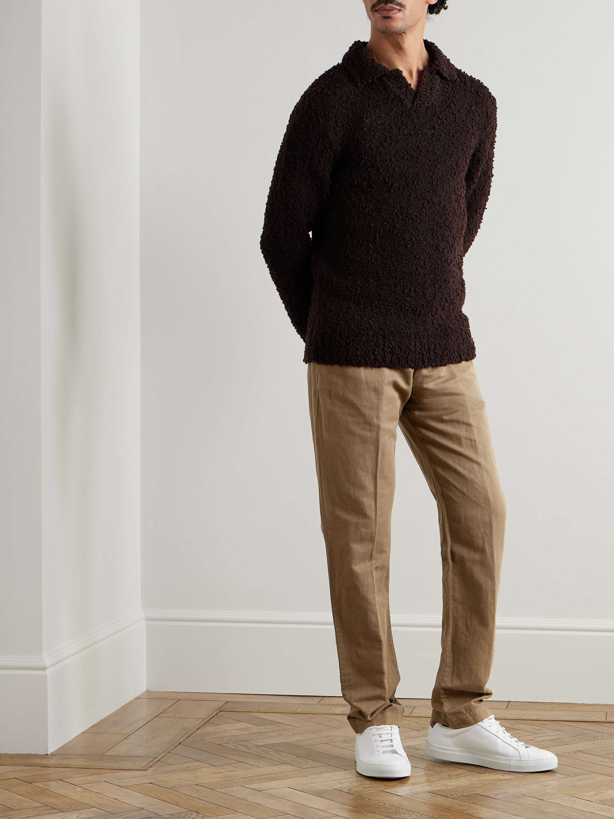 Straight-Leg Cotton and Linen-Blend Drawstring Trousers view