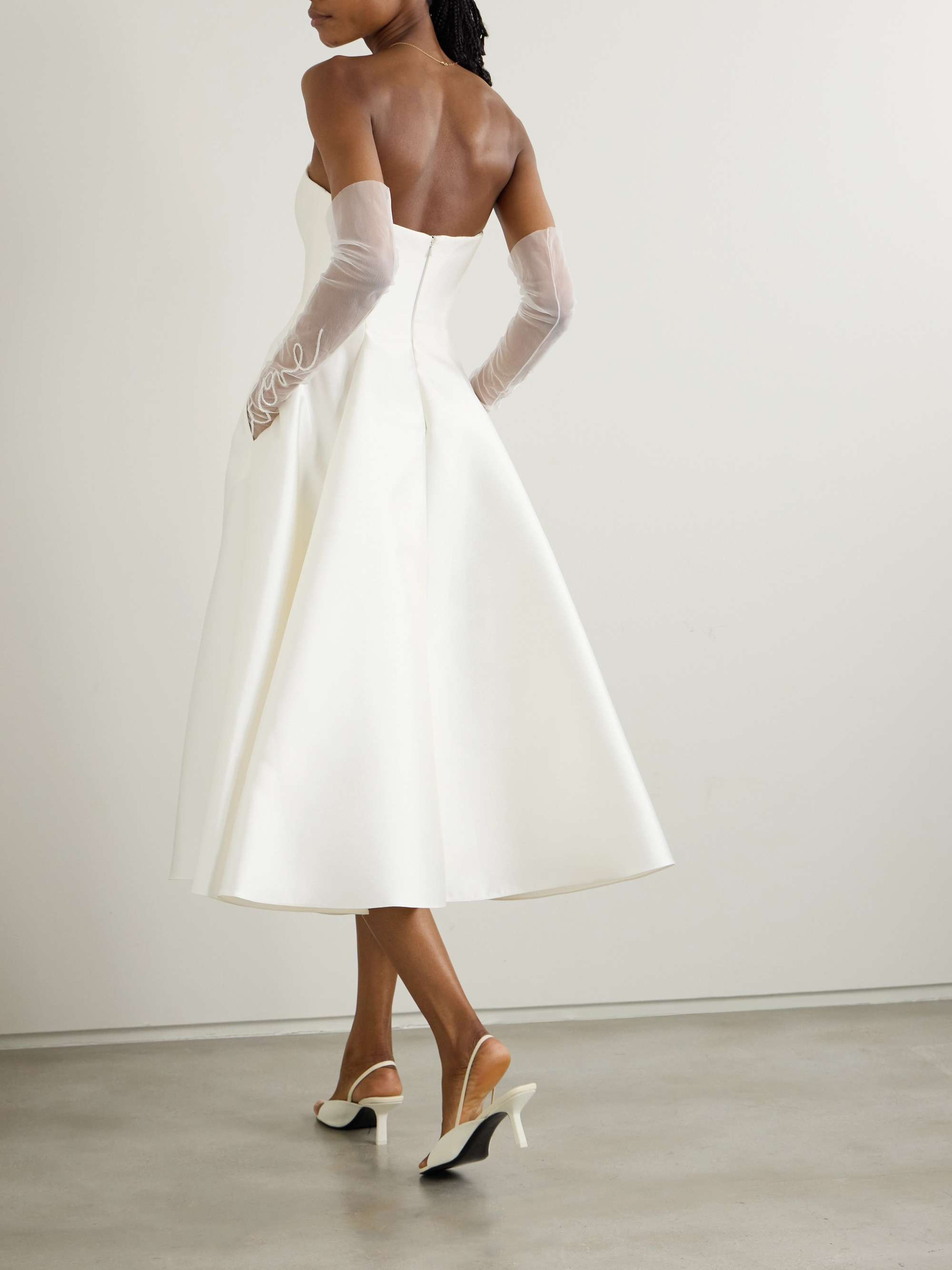 Strapless pleated mikado midi dress view