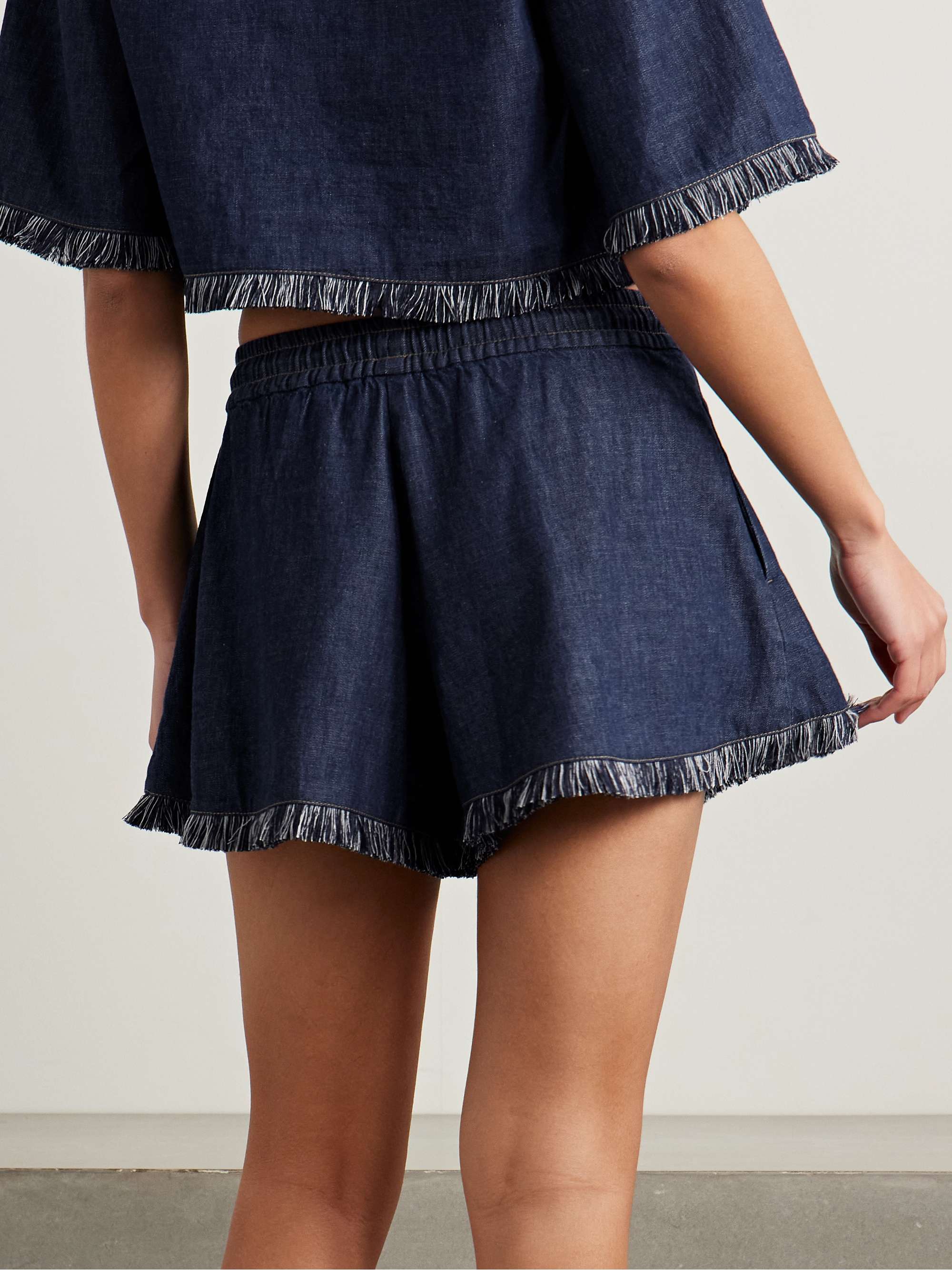 Rhiannon frayed cotton-chambray shorts view