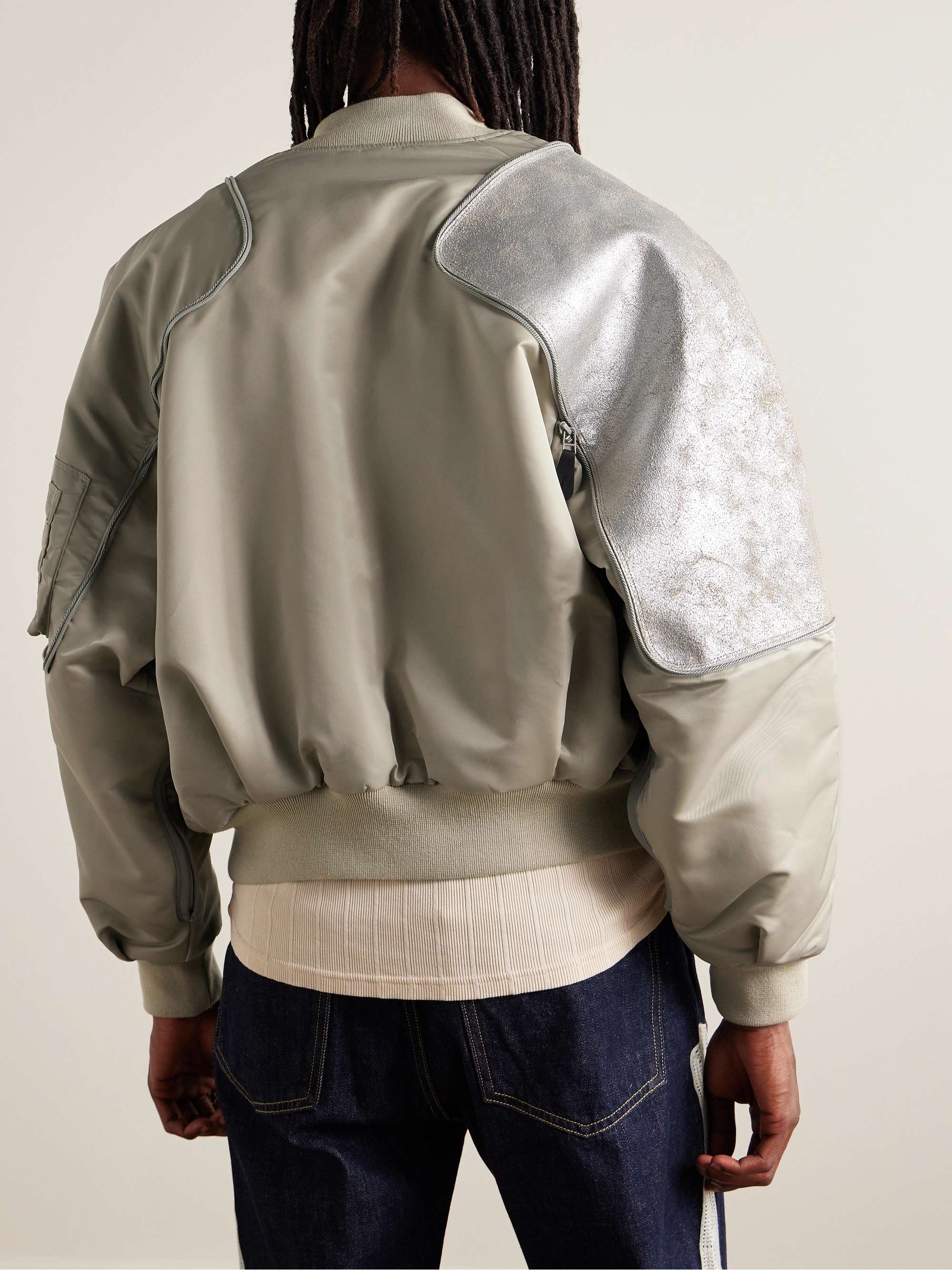 Sham Convertible Cracked Leather-Trimmed Shell Bomber Jacket view