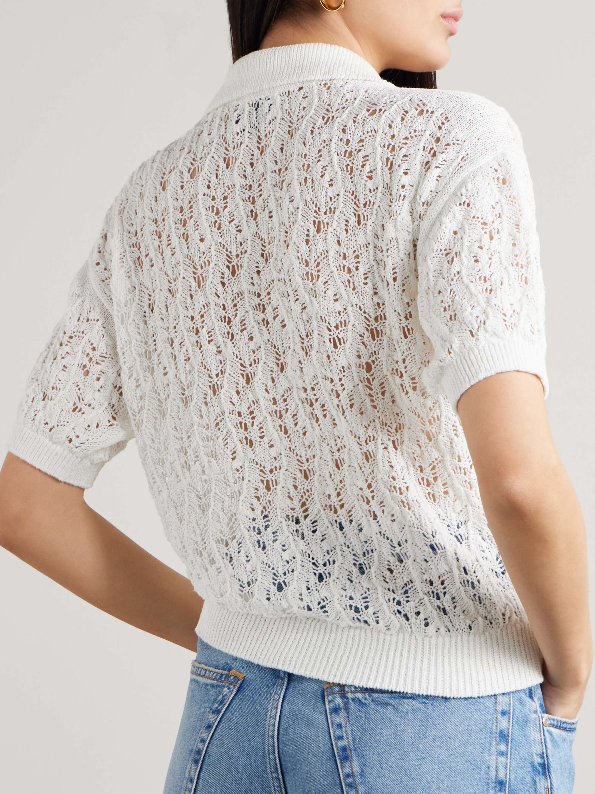 Qarar open-knit organic linen polo shirt view