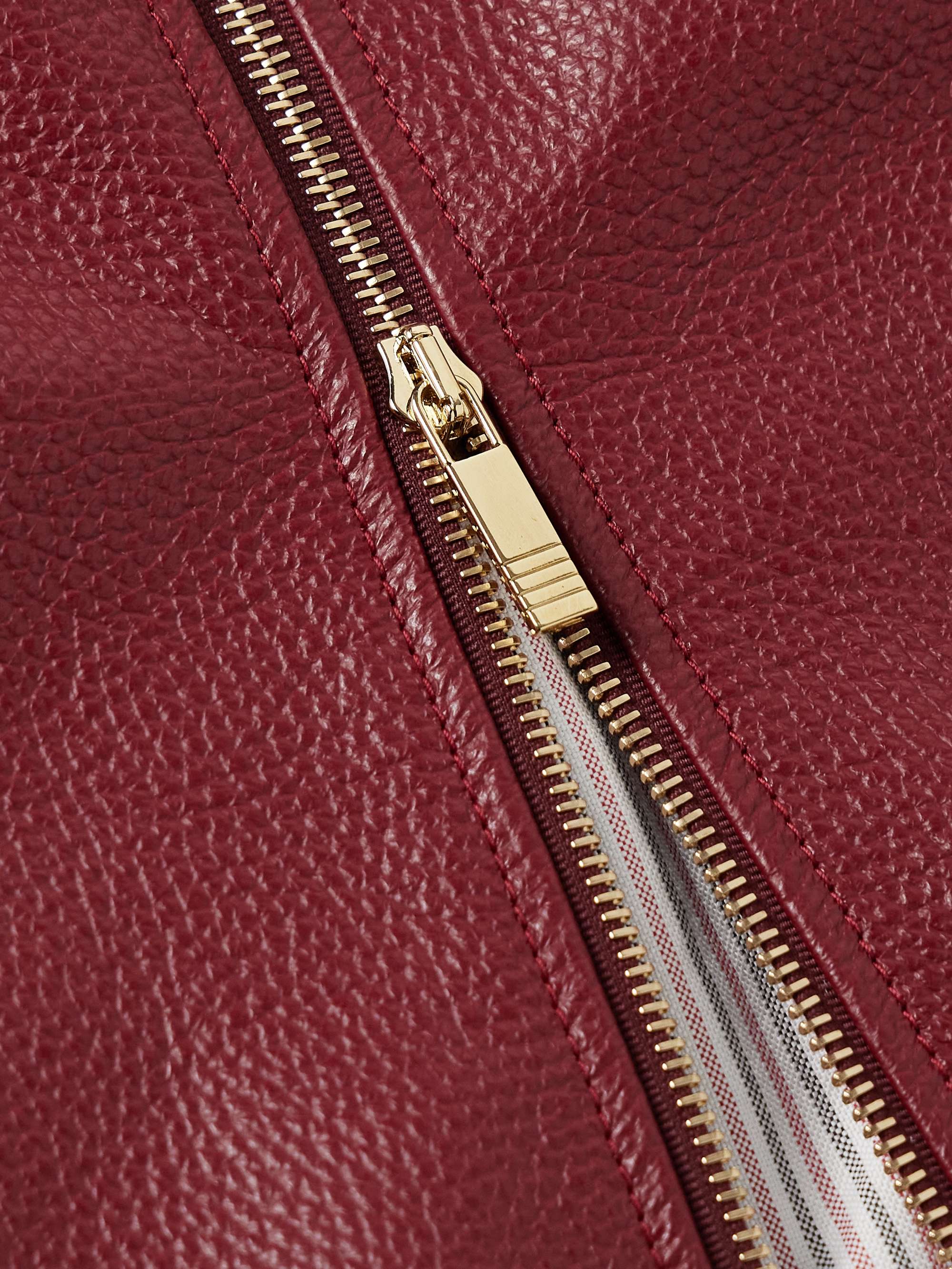 Striped Full-Grain Leather Bomber Jacket view