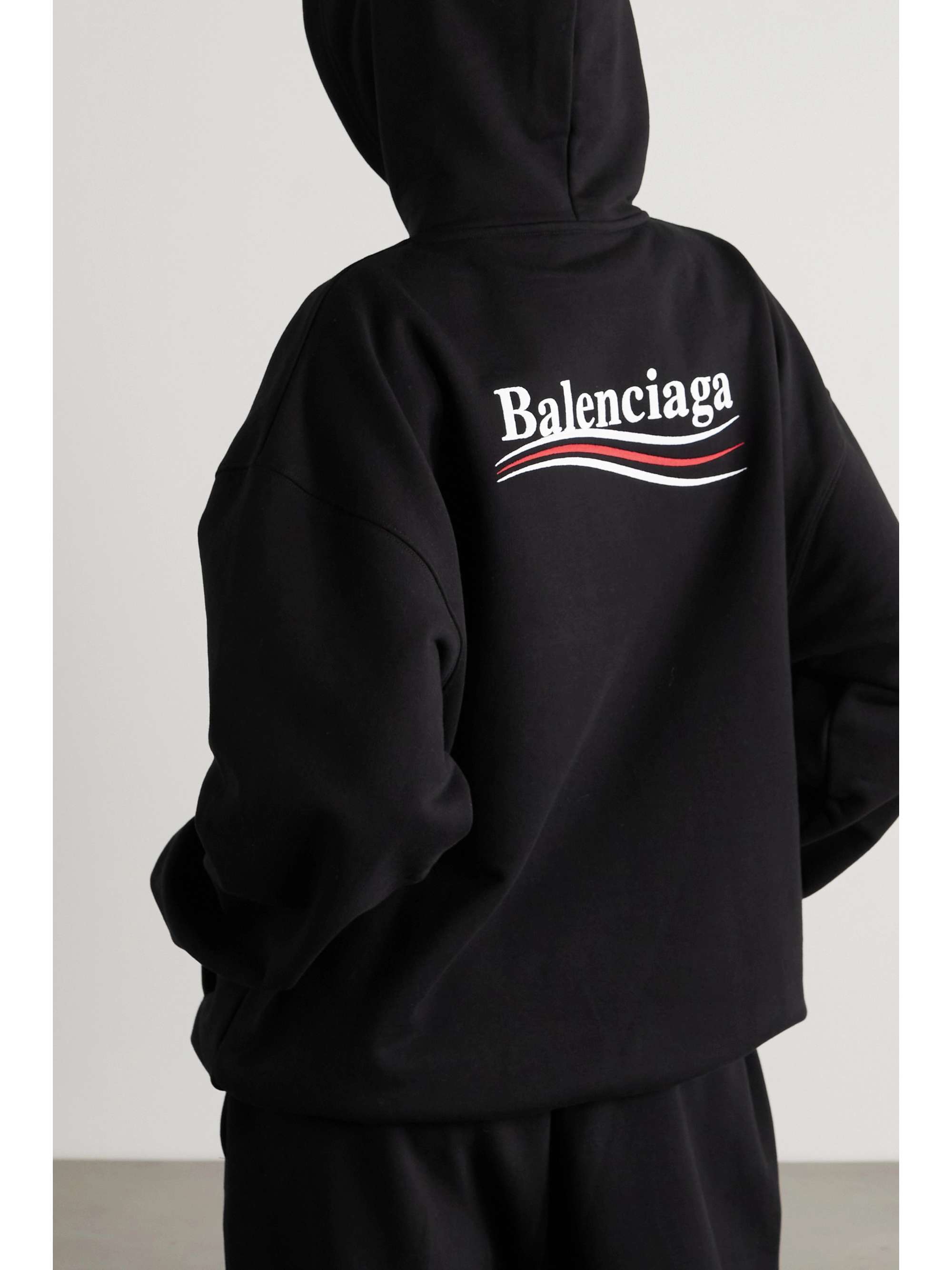 Embroidered printed cotton-jersey hoodie view