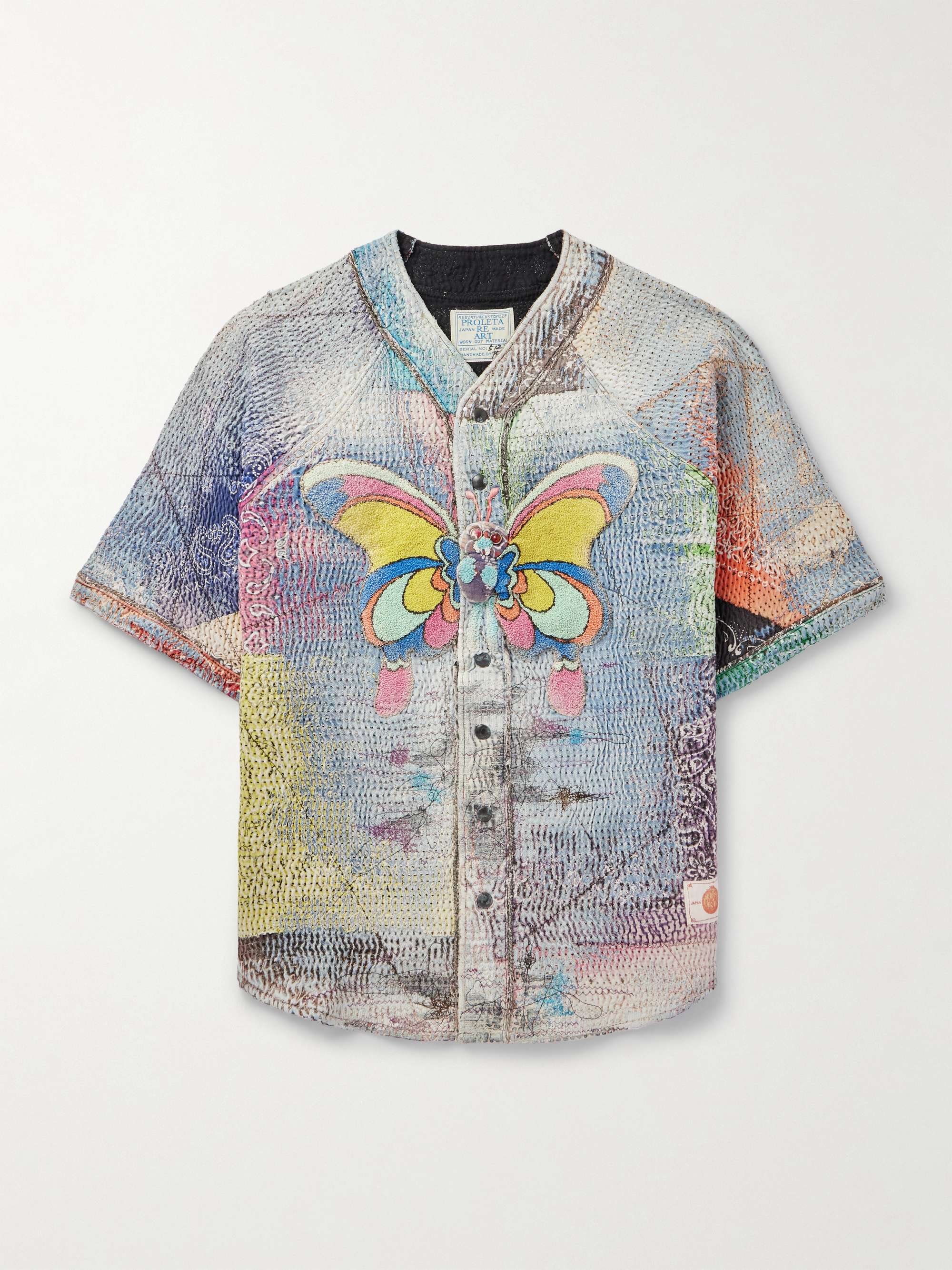 Boro Distressed Appliquéd Patchwork Cotton Shirt view