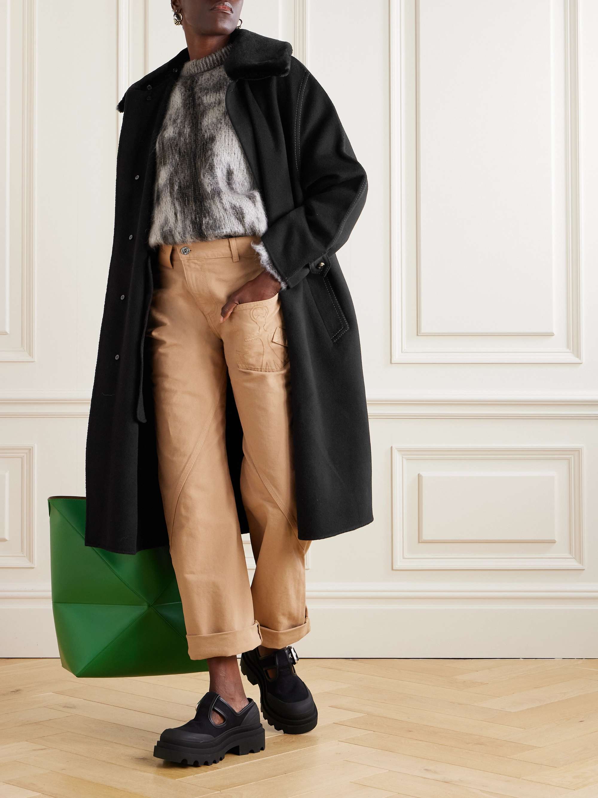 Shearling-trimmed wool and cashmere-blend coat view