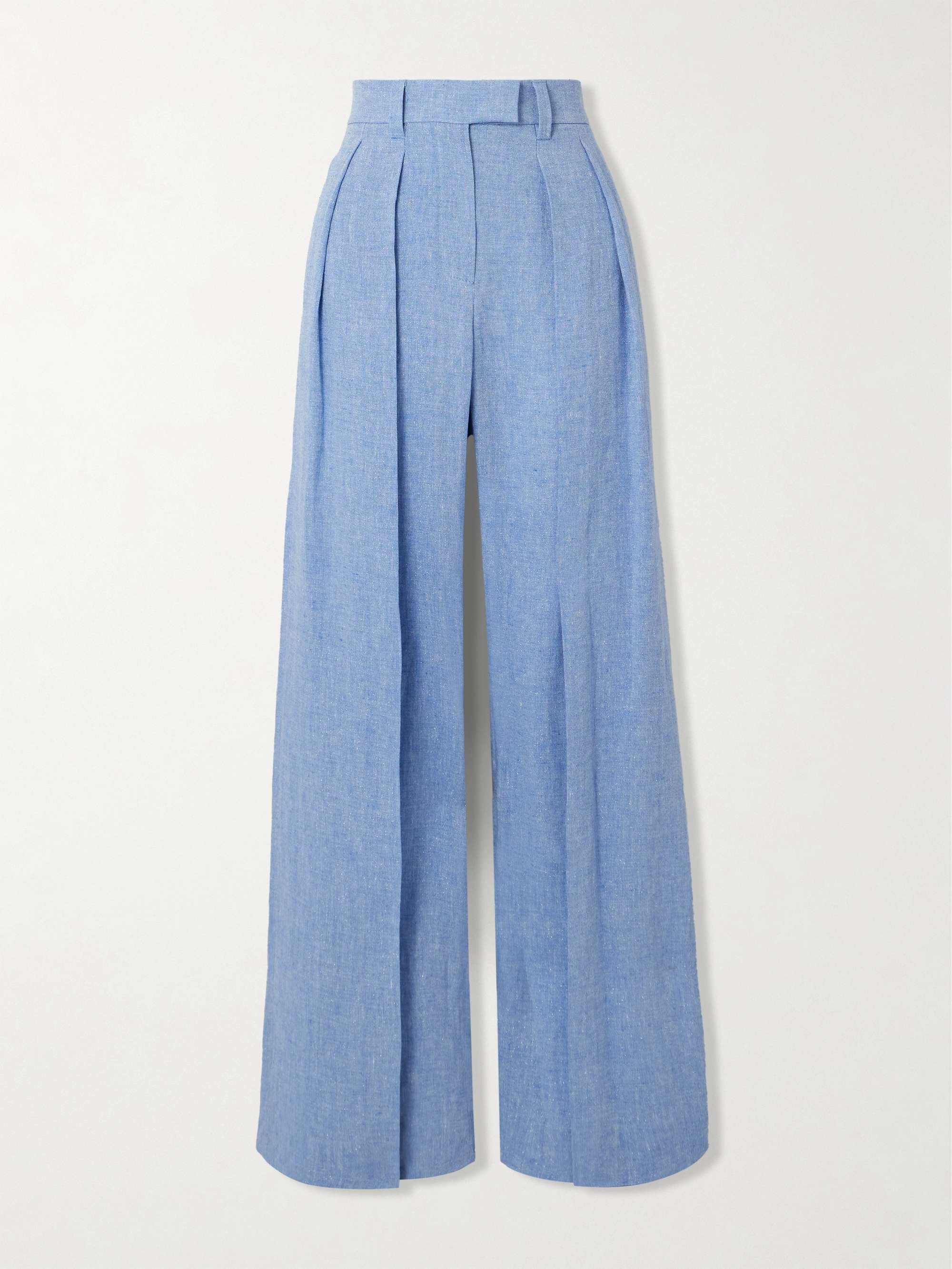 Pleated linen-blend wide-leg pants view