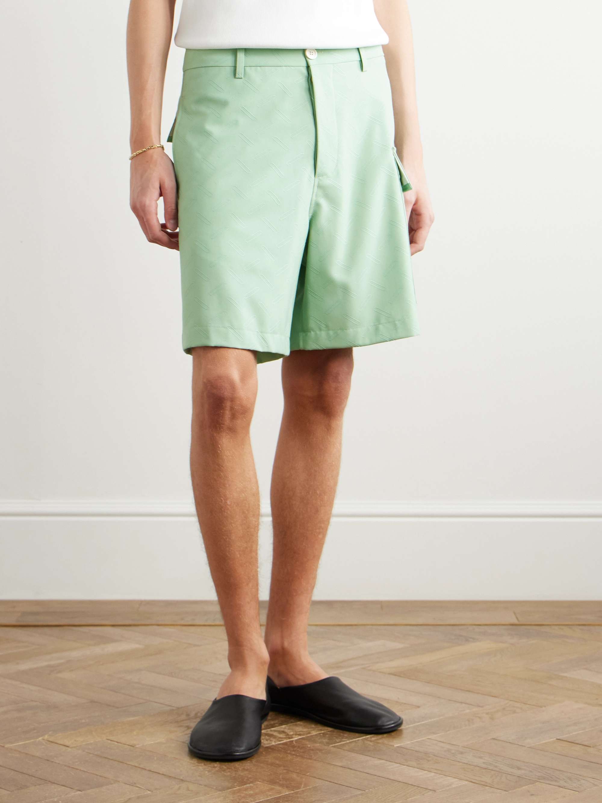 Confetti Straight-Leg Embroidered Grain de Poudre Wool Cargo Shorts view