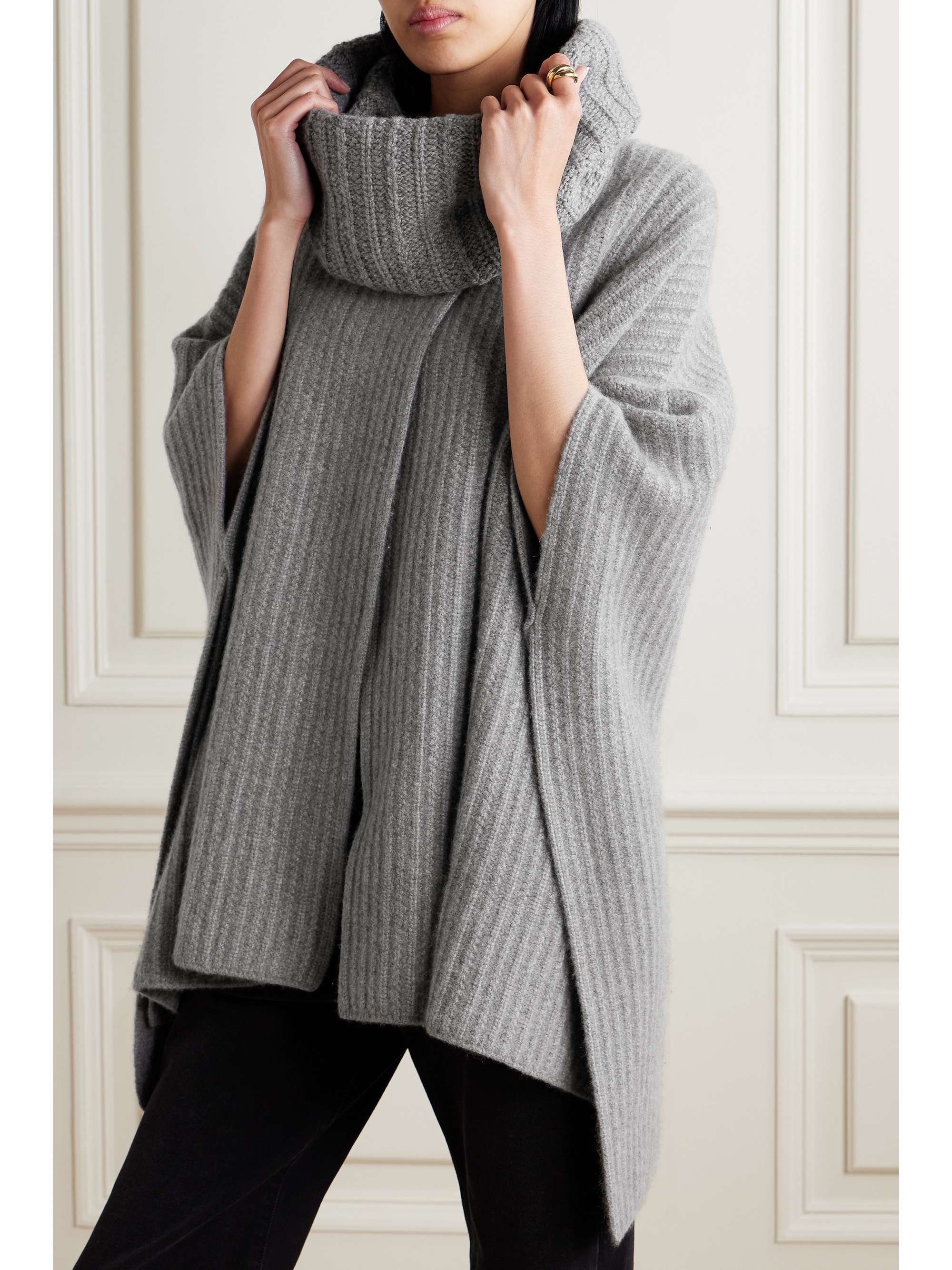 Waipara ribbed-knit turtleneck cashmere cape view