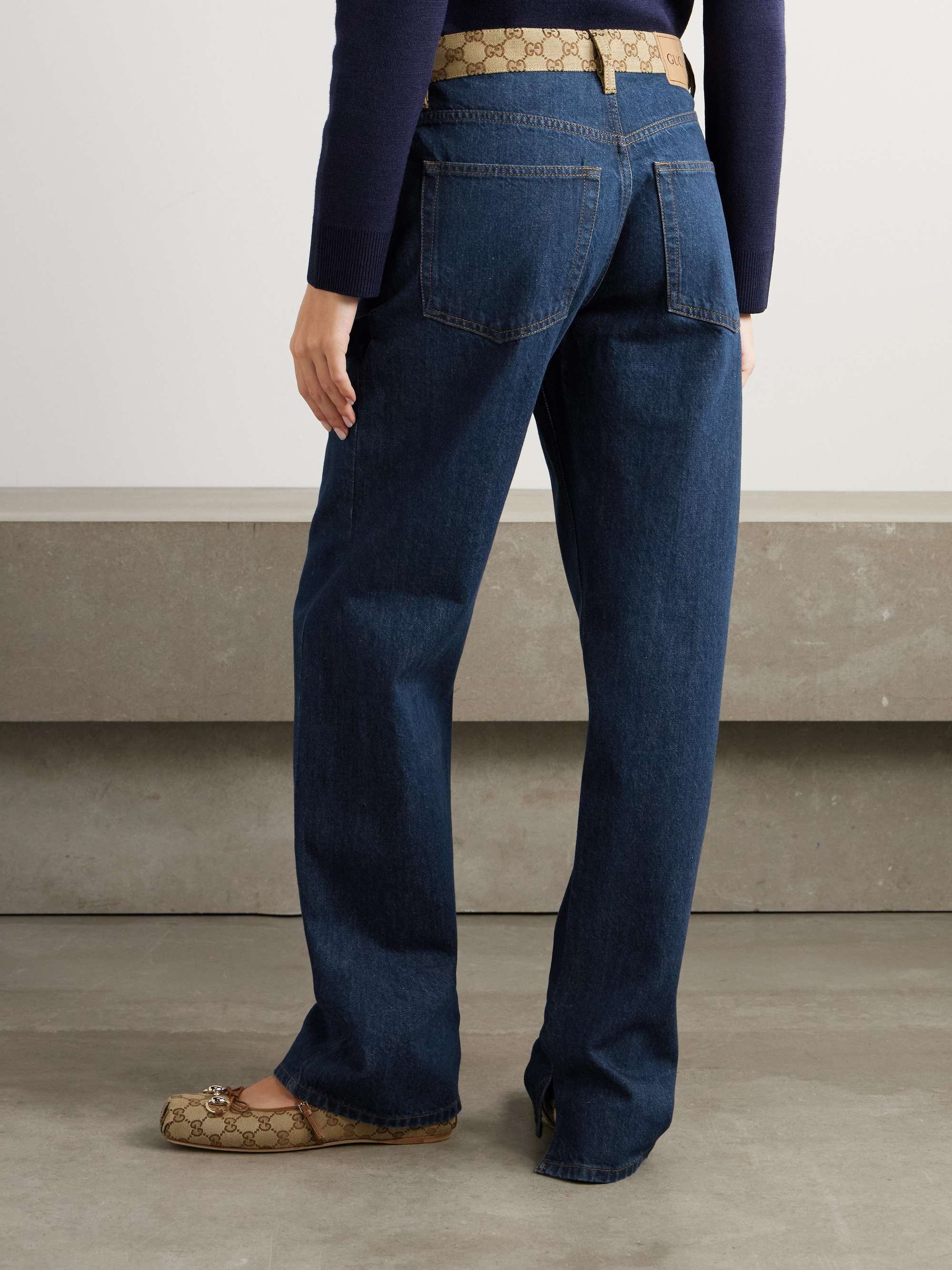 Canvas jacquard-trimmed boyfriend jeans view