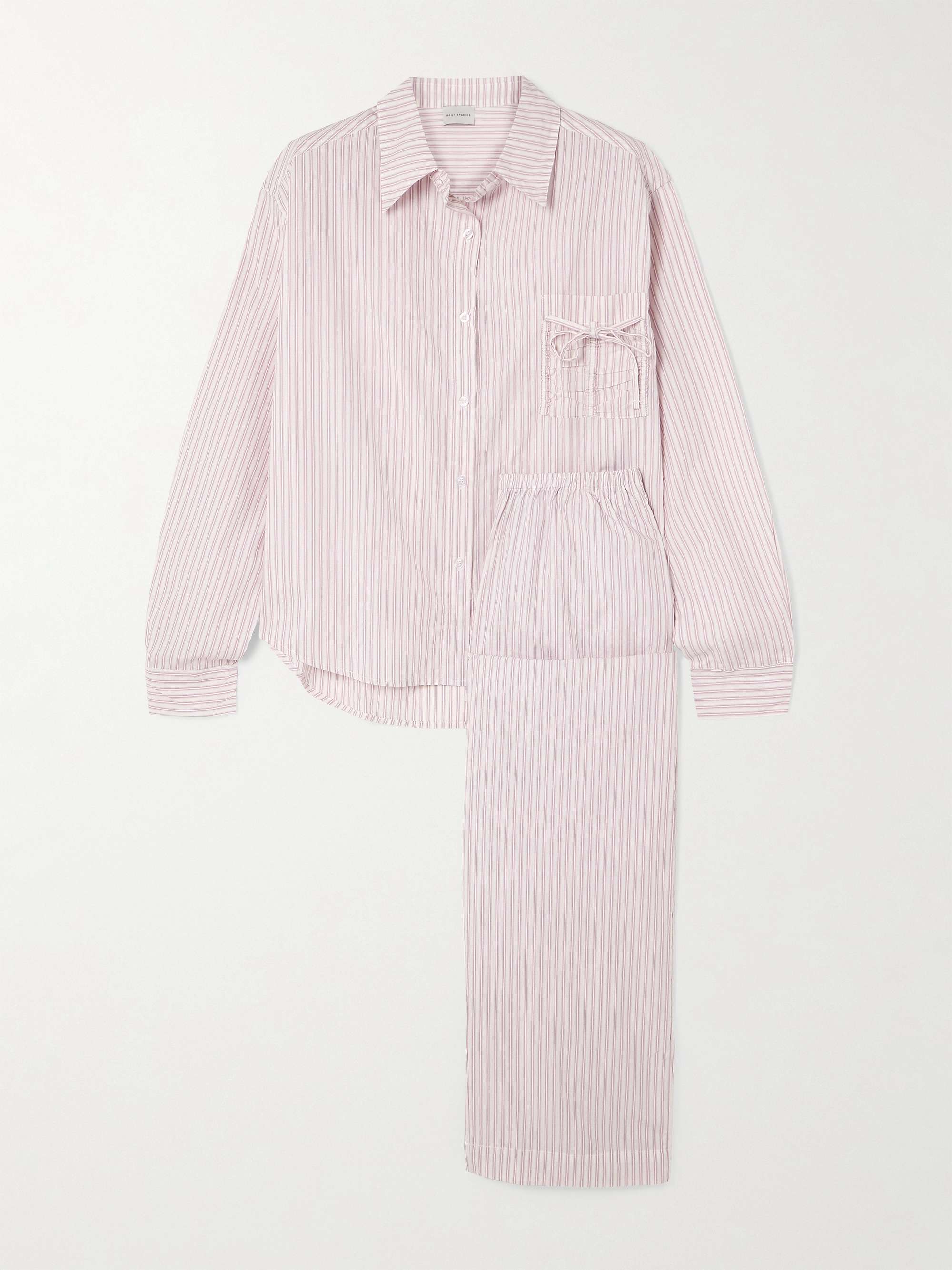 Bow-detailed striped organic cotton pajama set view