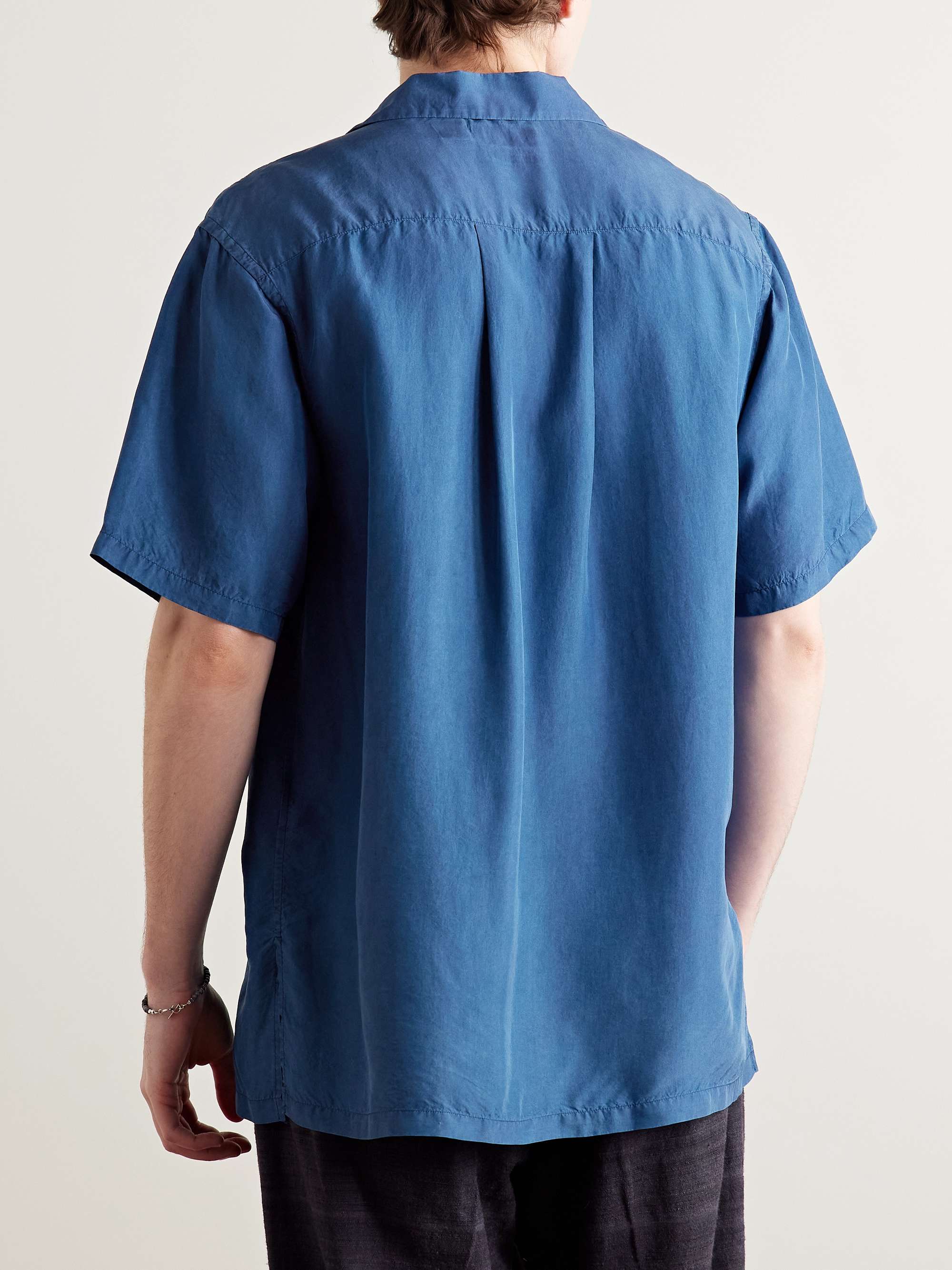 Convertible-Collar Indigo-Dyed Silk-Habotai Shirt view
