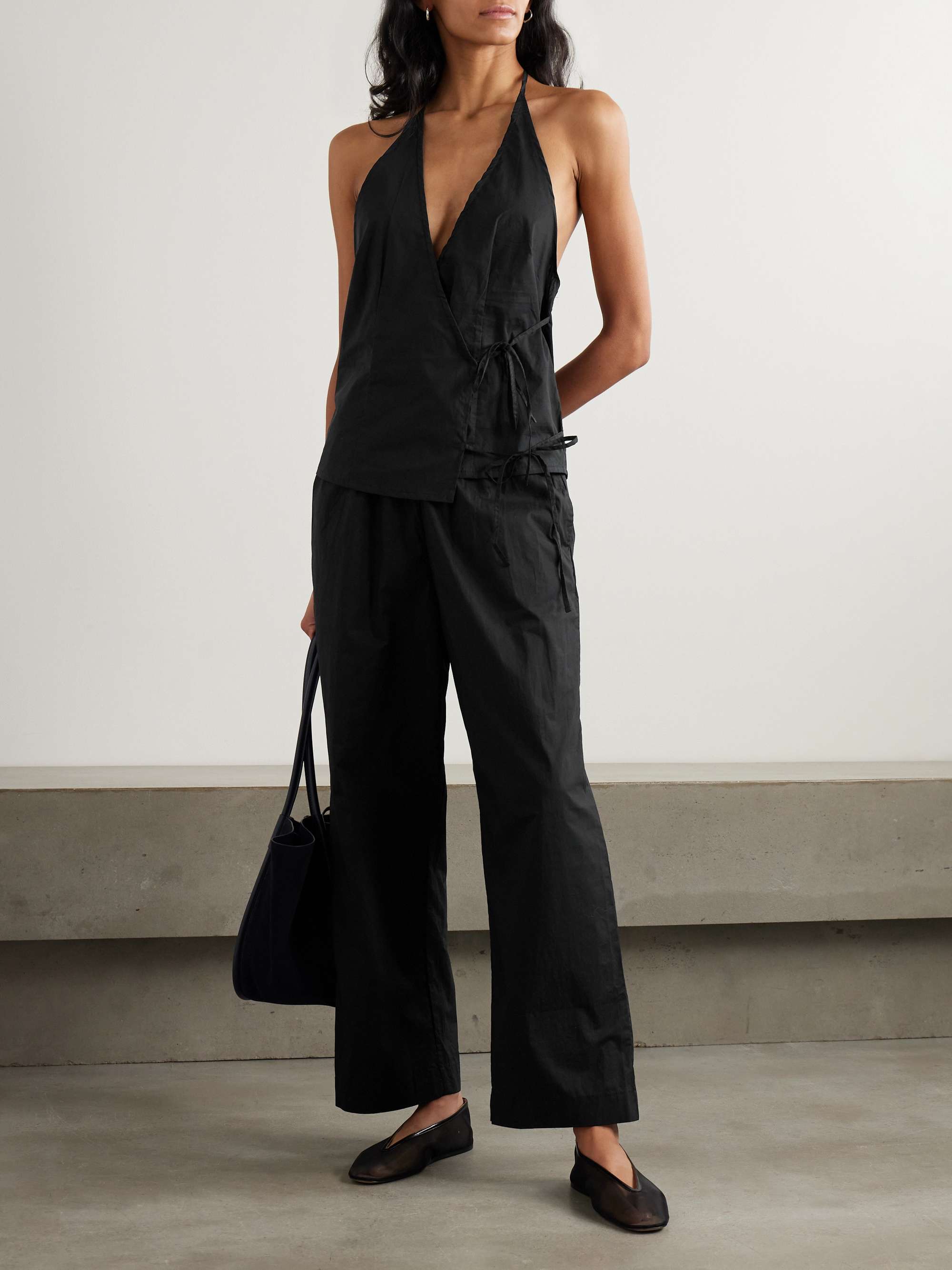 Wrap-effect organic cotton-poplin halterneck top view