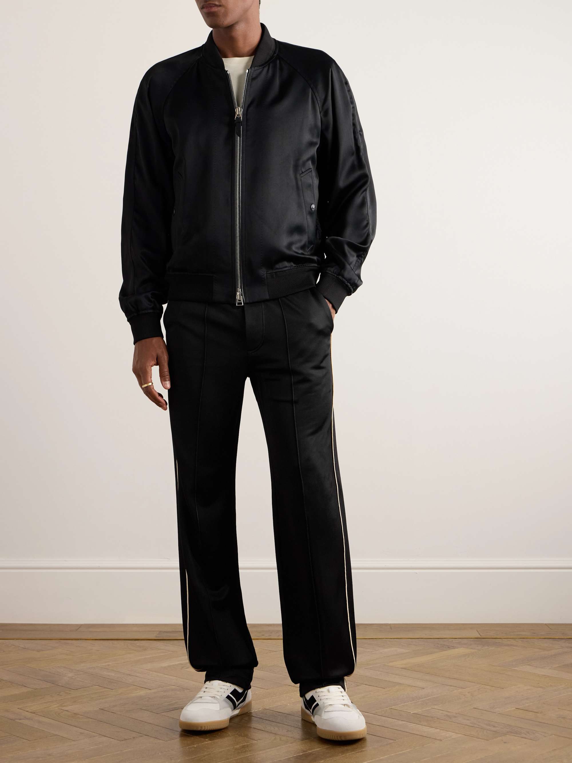 Straight-Leg Piped Tech-Jersey Track Pants view