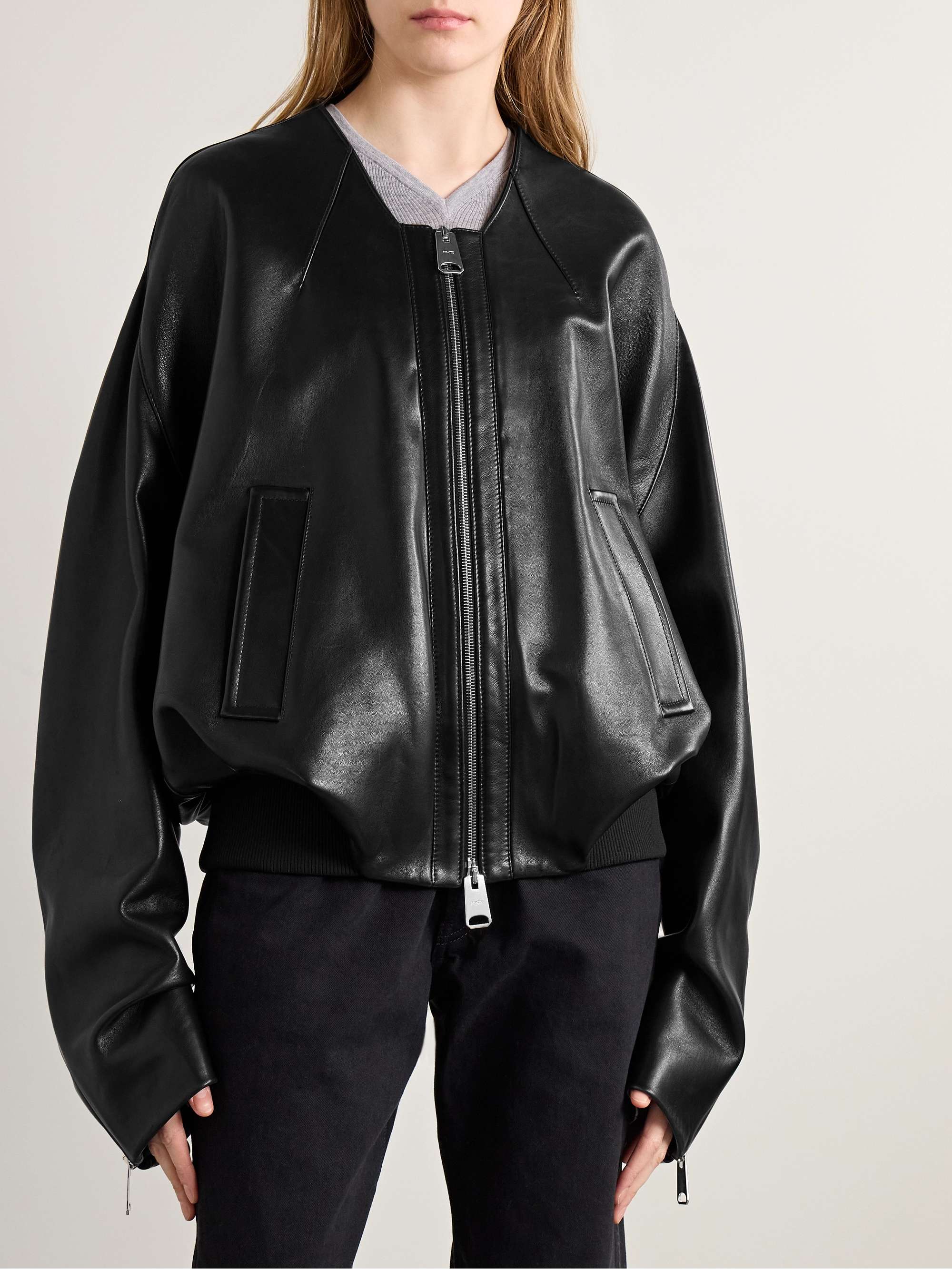 Hewit oversized leather bomber jacket view