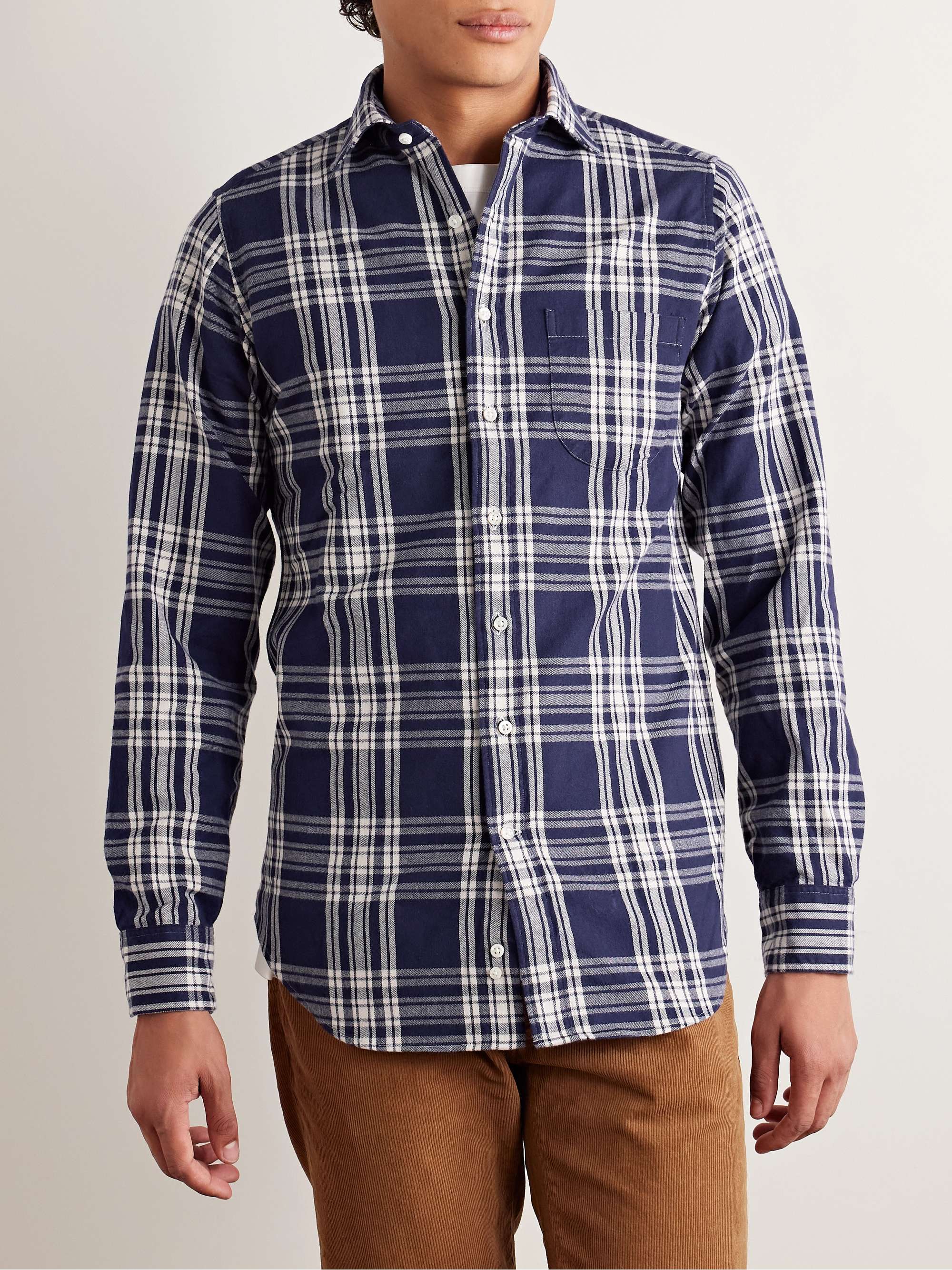Slim-Fit Checked Brushed Cotton-Twill Shirt view