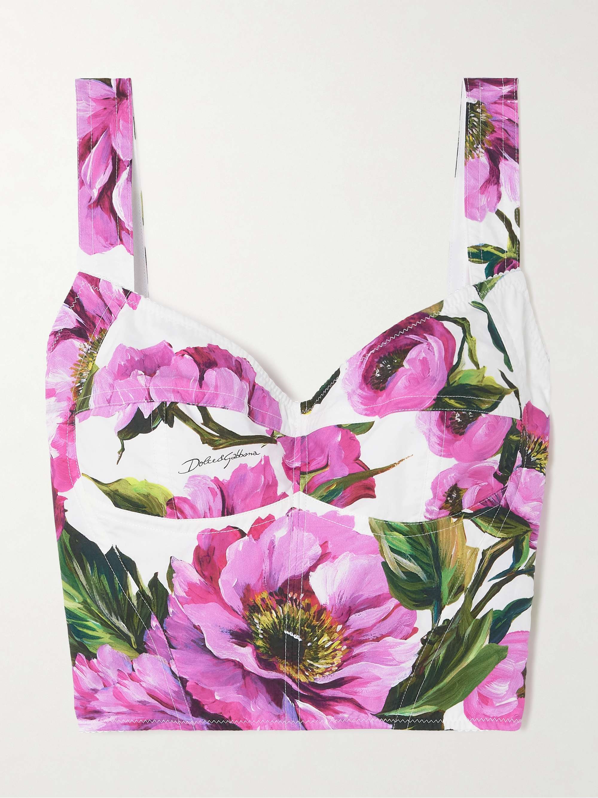 Cropped floral-print cotton-blend bustier top view