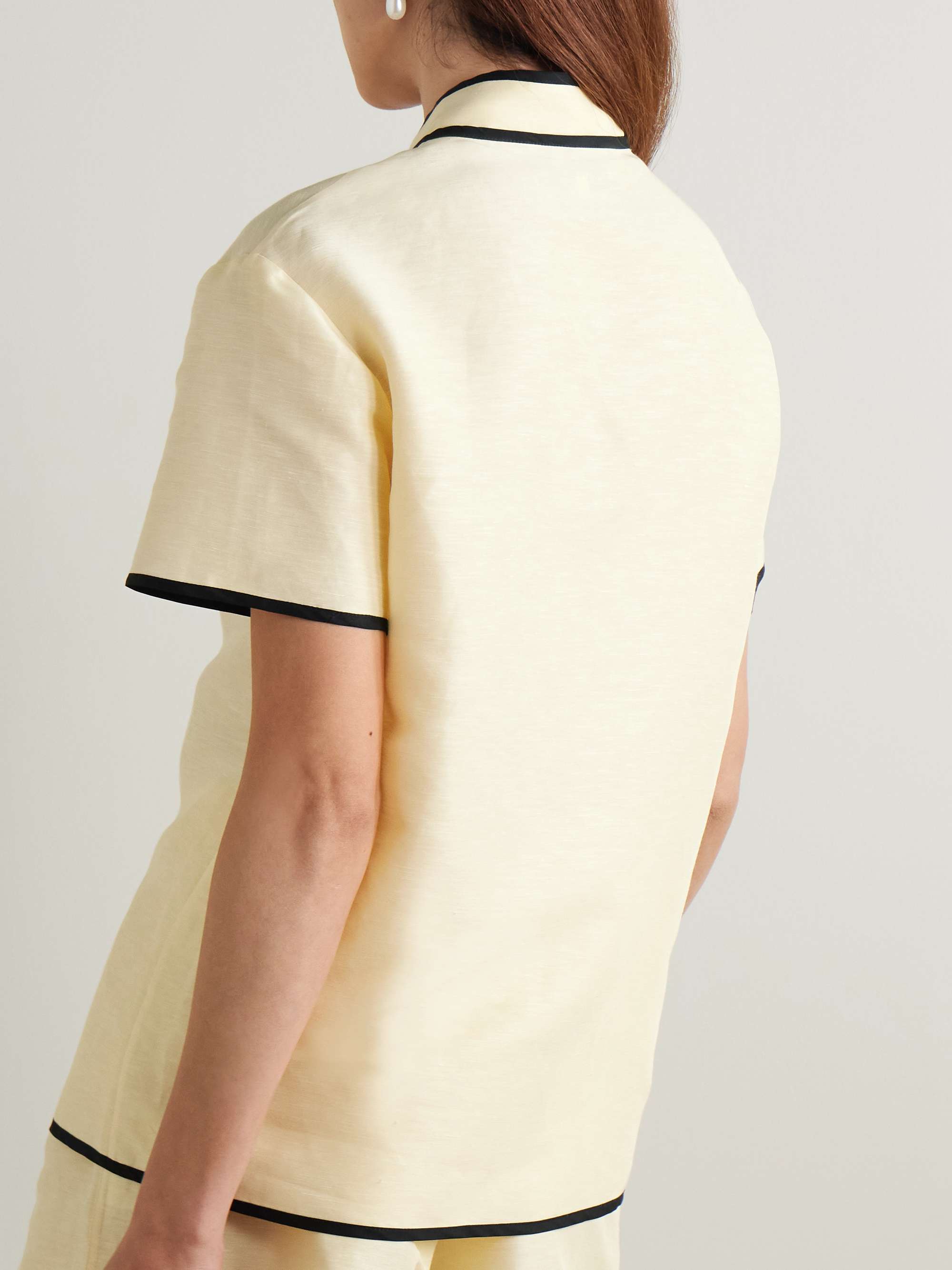 Mandarin linen-blend blouse view