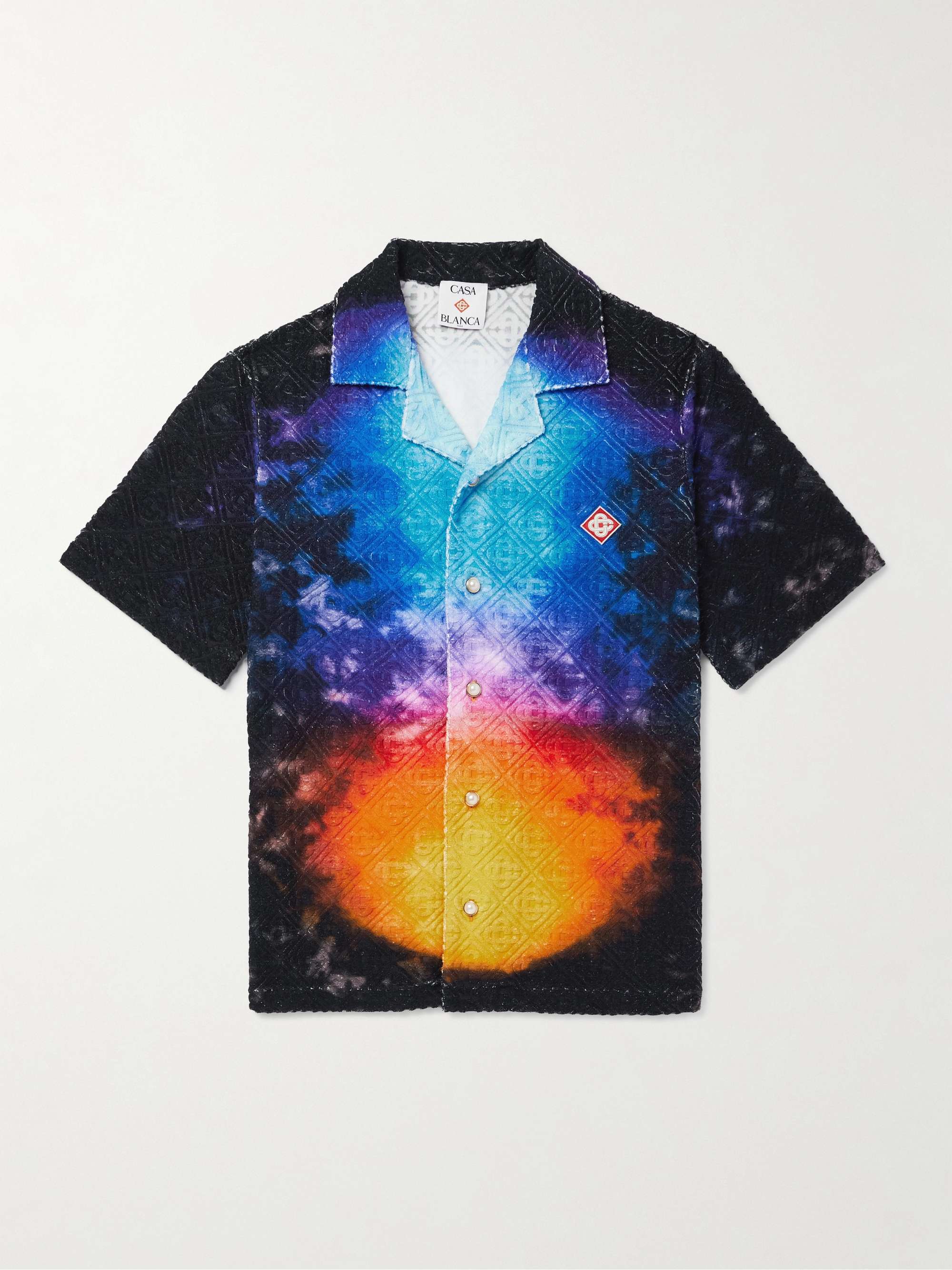 Camp-Collar Logo-Appliquéd Tie-Dyed Jacquard-Knit Cotton-Blend Terry Shirt view