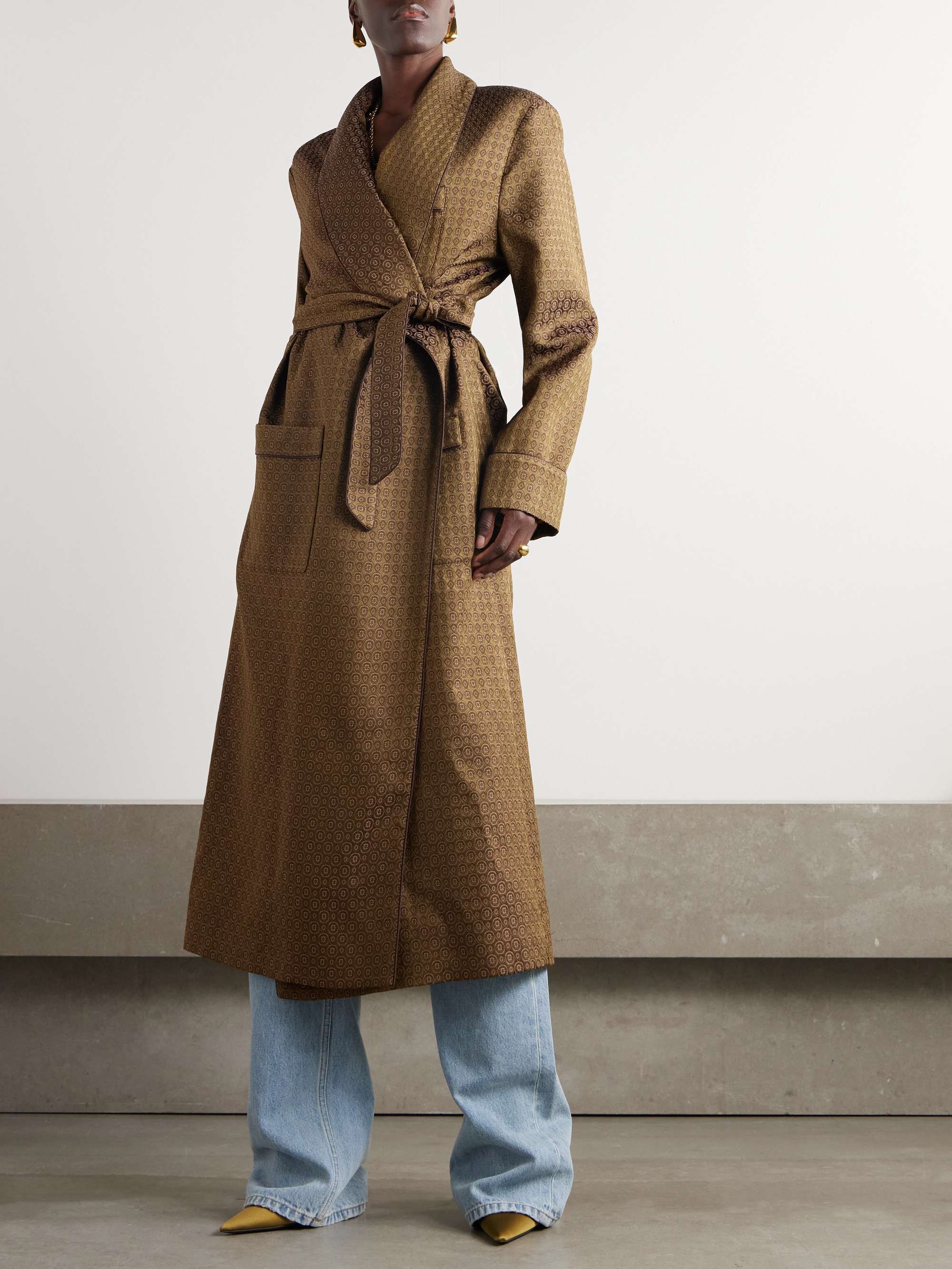 Belted jacquard coat view