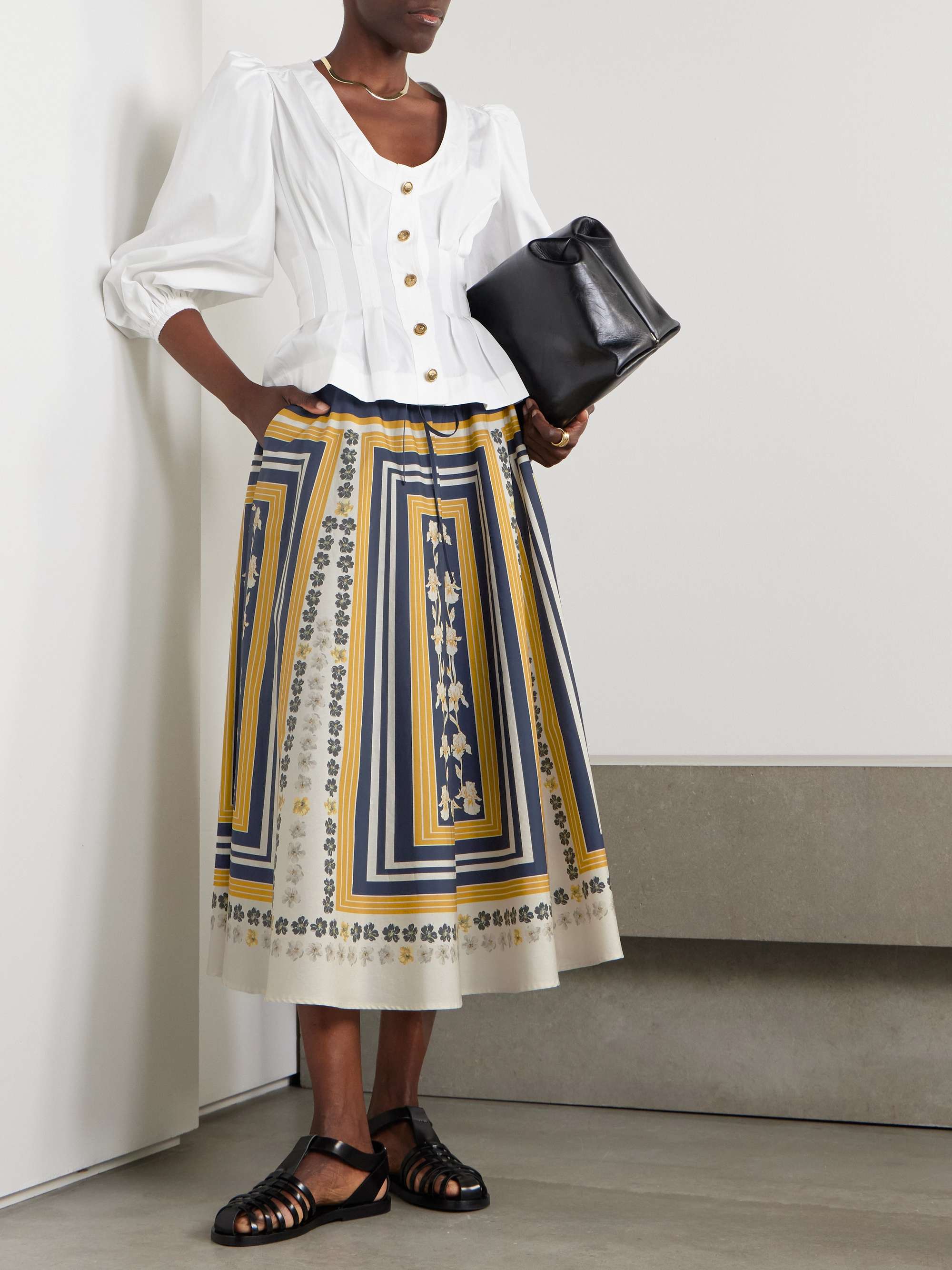 Printed cotton-poplin midi skirt view