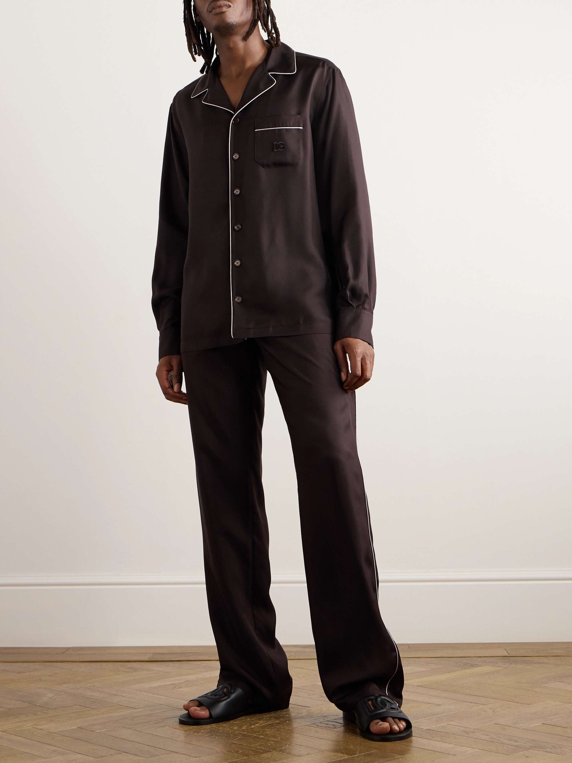 Camp-Collar Logo-Embroidered Silk-Twill Pyjama Shirt view