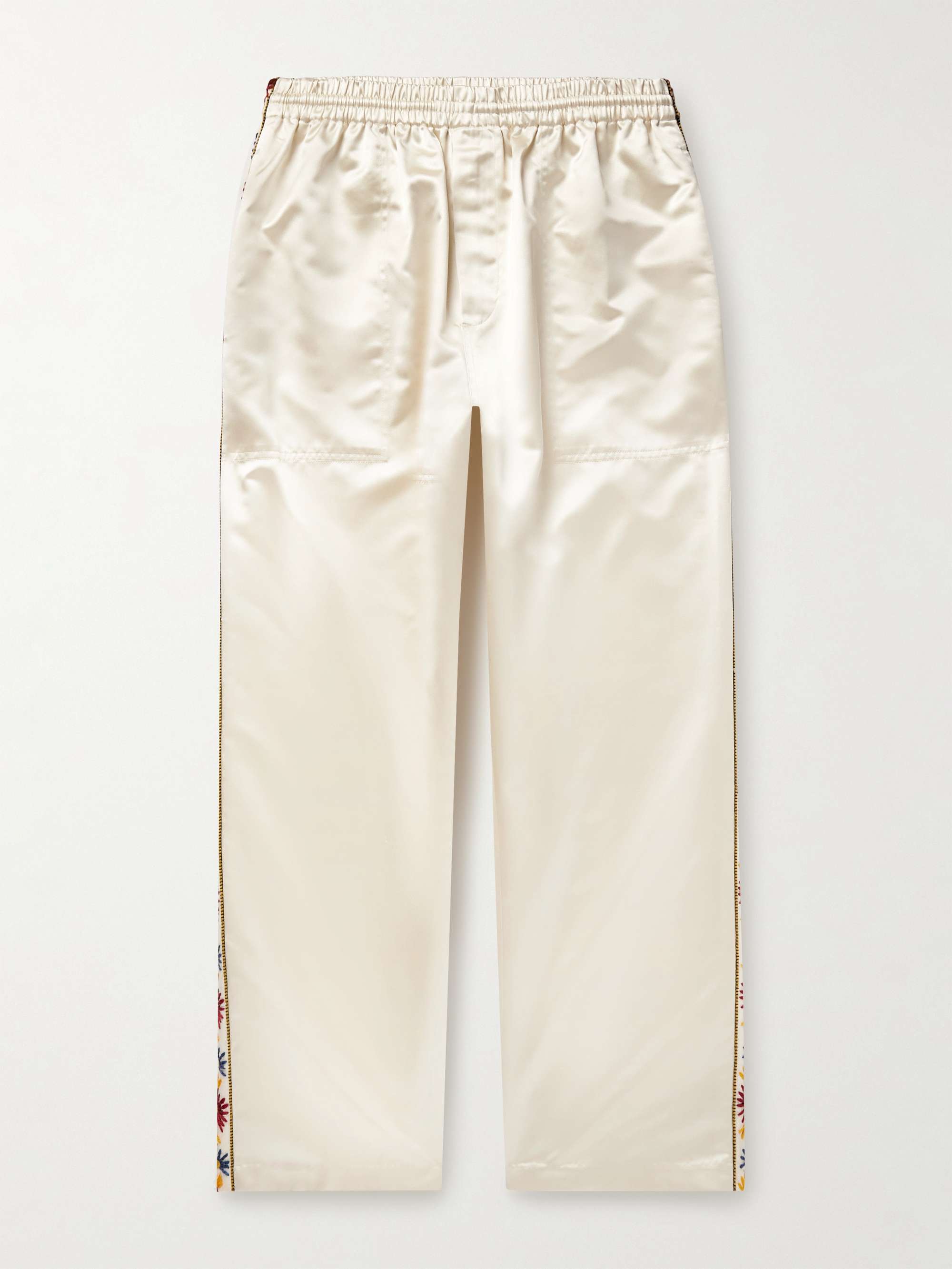Candyfloss Straight-Leg Embroidered Voile-Trimmed Satin Track Pants view