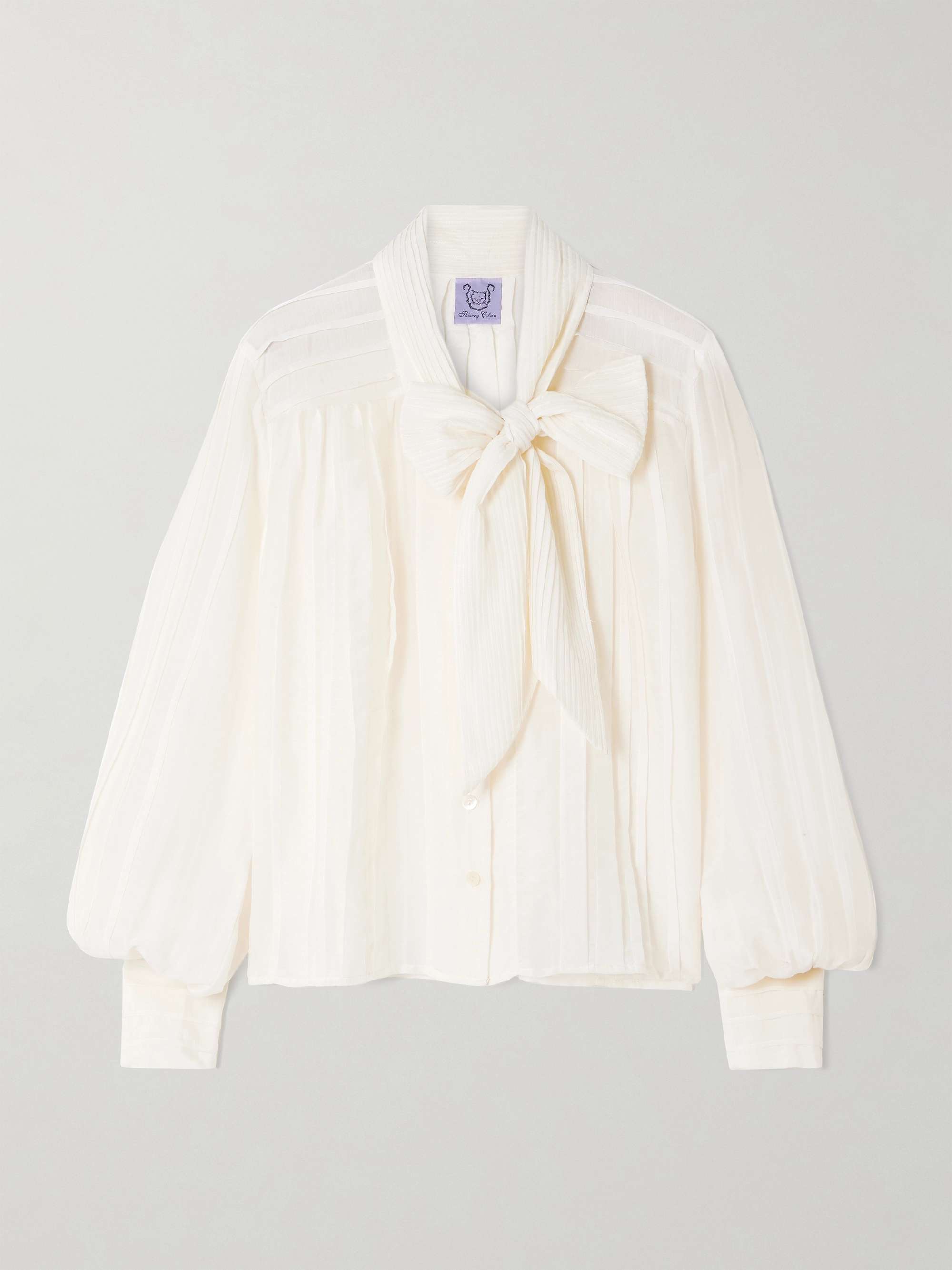 Alba pussy-bow pintucked cotton and silk-blend voile shirt view