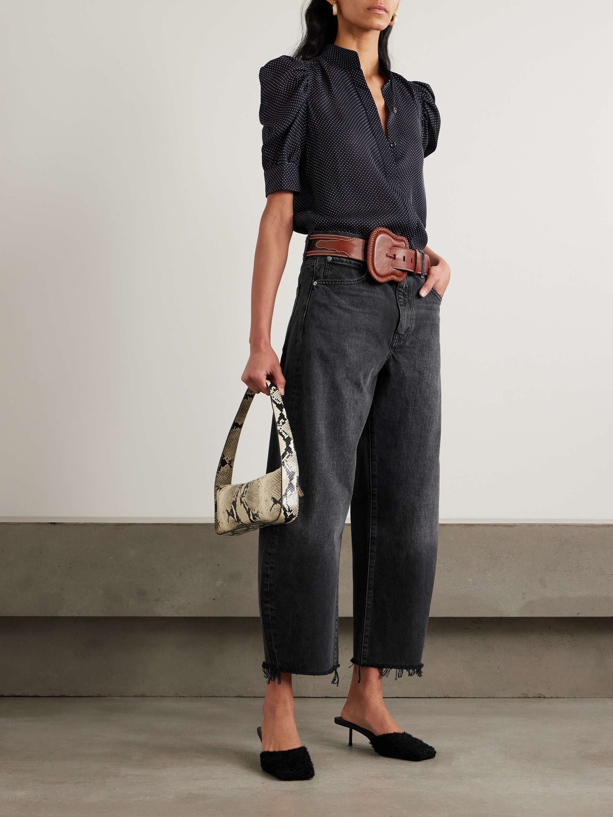 The Bubble cropped frayed high-rise barrel-leg jeans view
