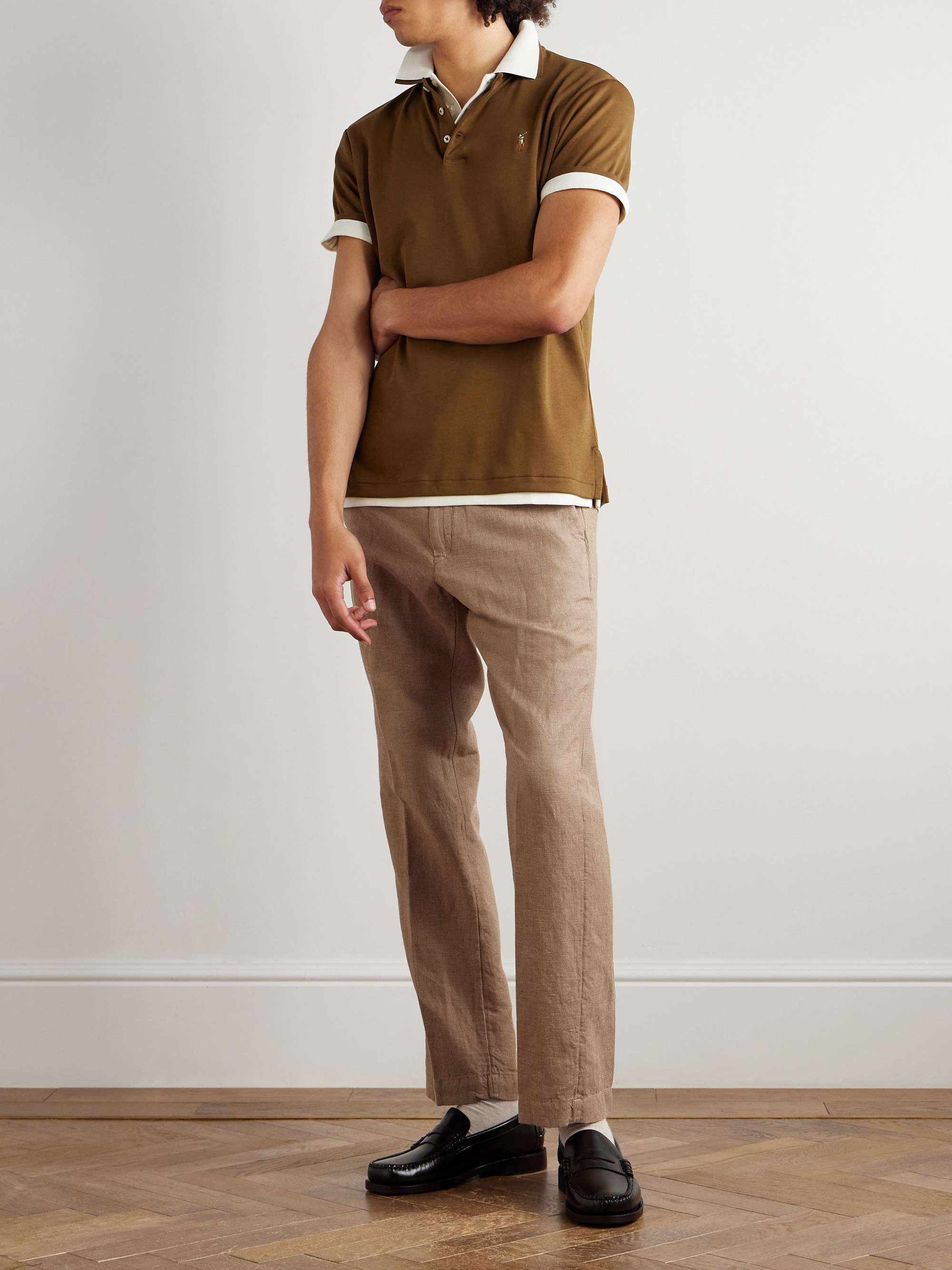 Slim-Fit Straight-Leg Puppytooth Linen and Cotton-Blend Trousers view