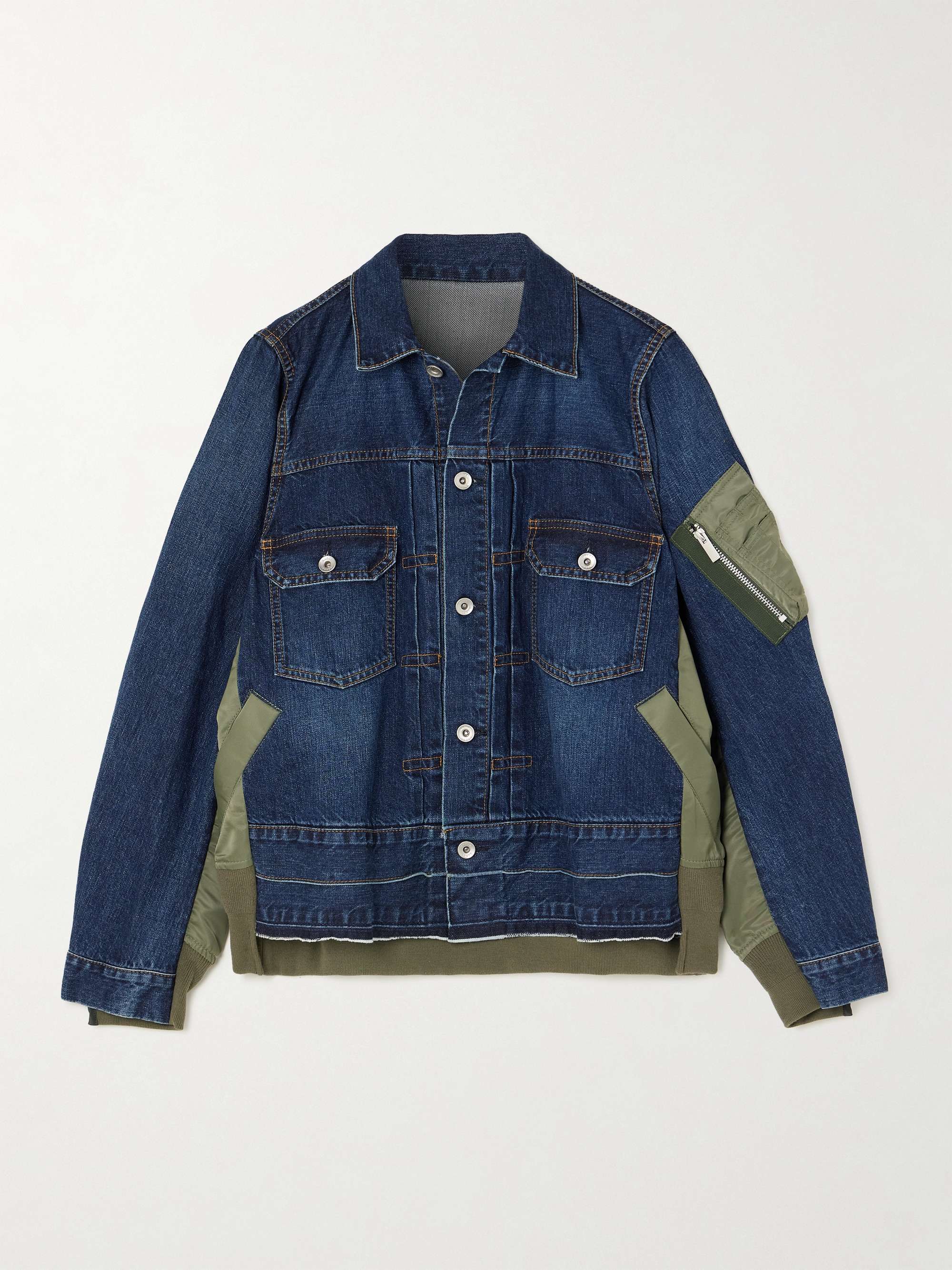 Paneled distressed denim and shell jacket view