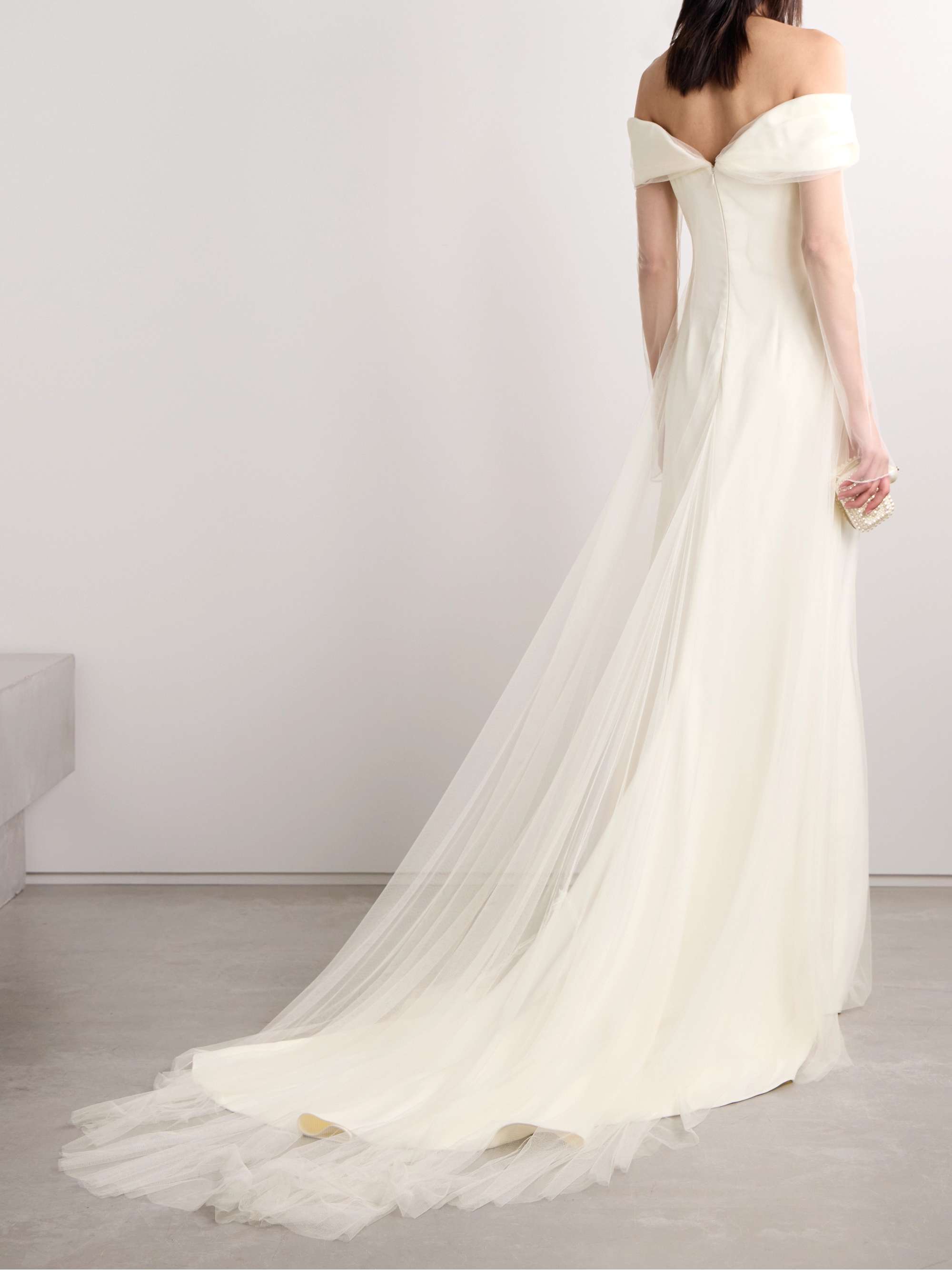 Eloise off-the-shoulder layered tulle and cady gown view