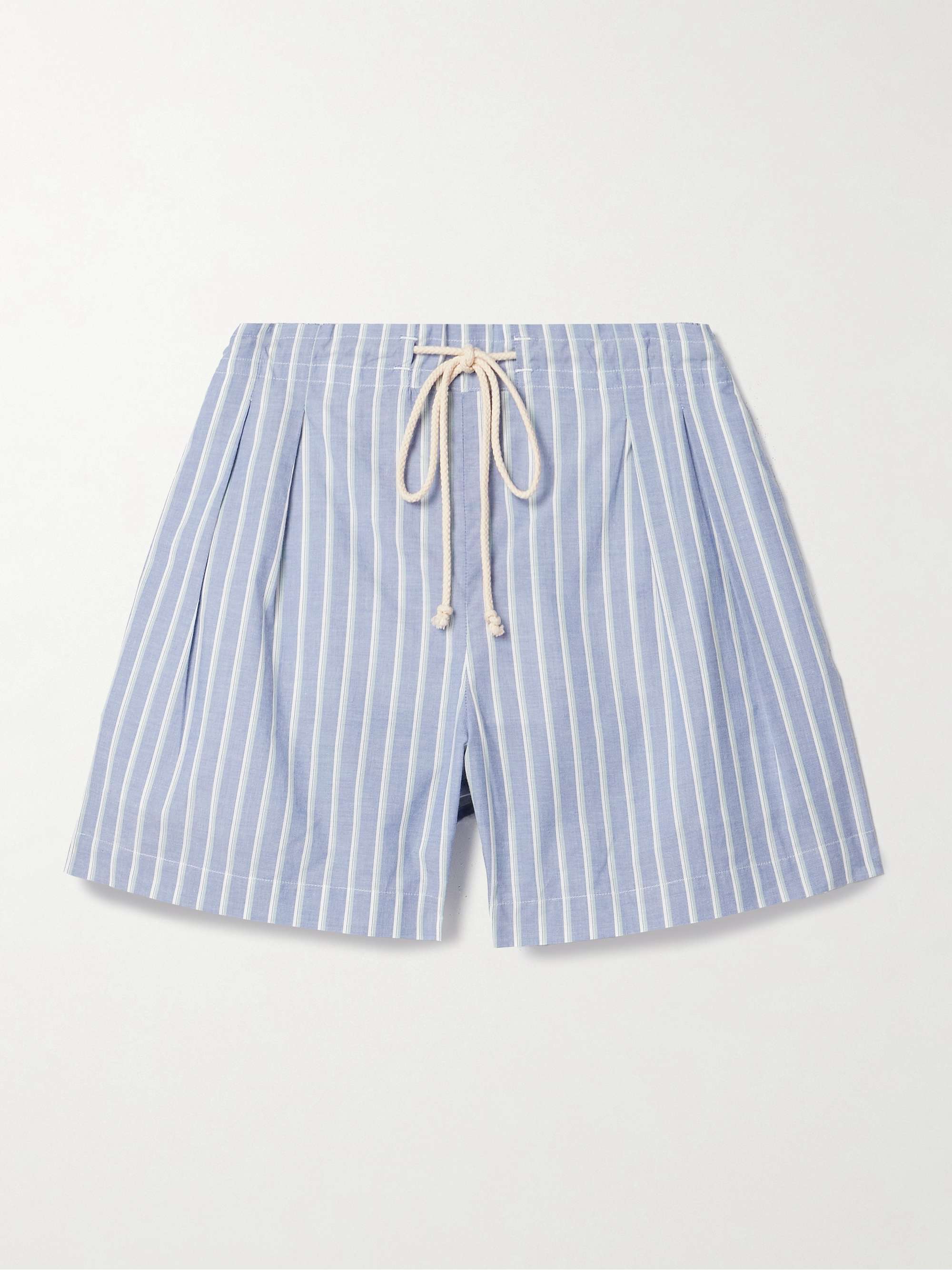 Pleated striped organic cotton shorts view